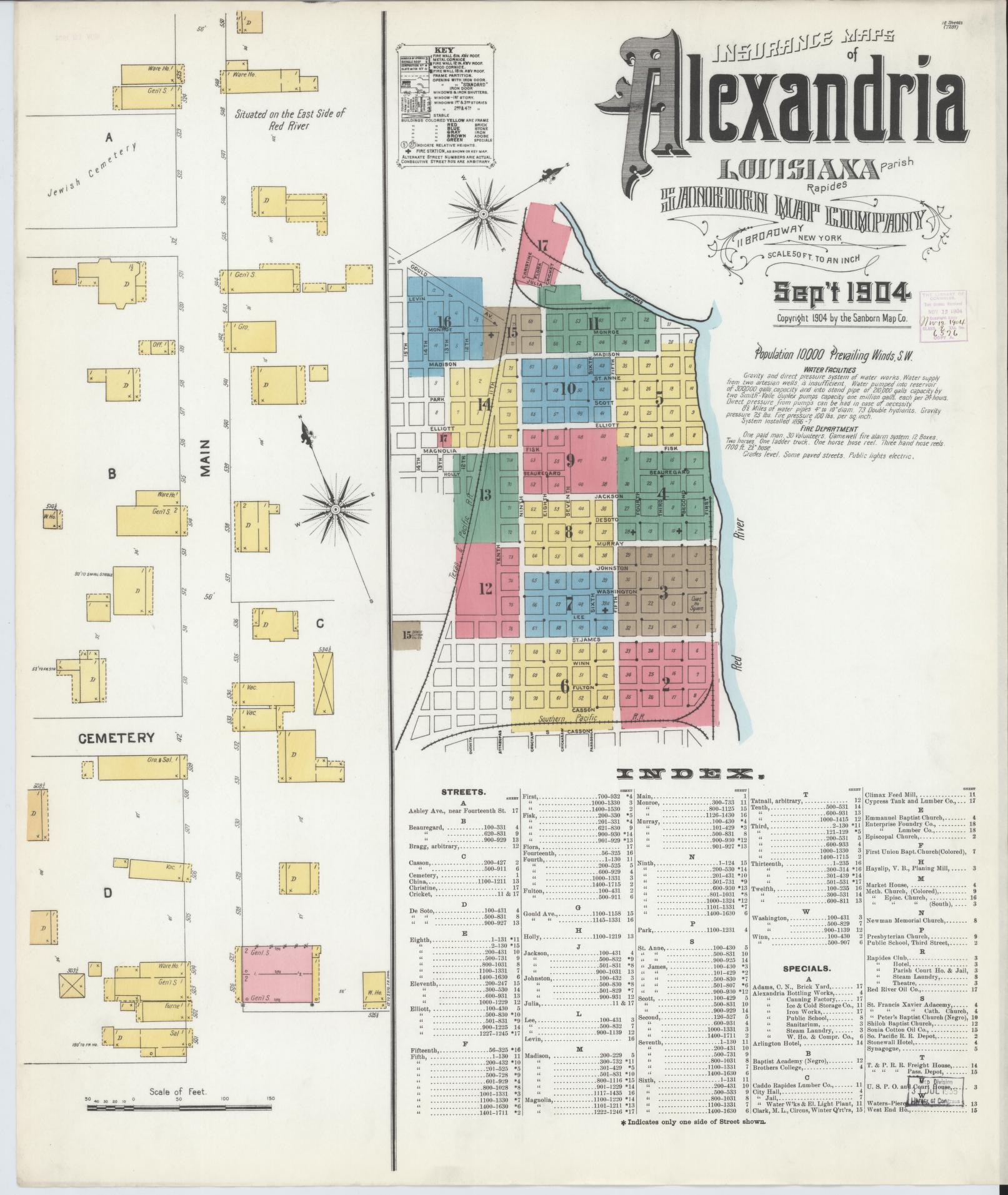 Sanborn Fire Insurance Map from Alexandria, Rapides Parish, Louisiana (1904), Sheet #0001 - Complete Map Set gallery image, historic Sanborn map, vintage wall art, Louisiana Louisiana