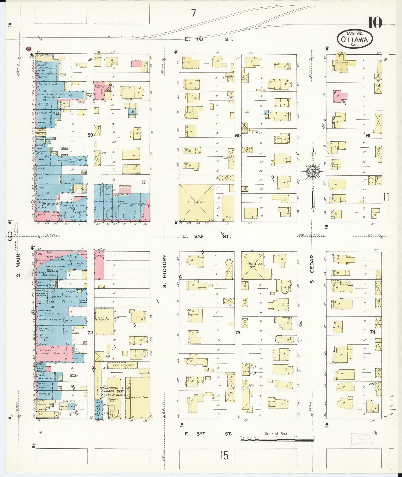 Sanborn Fire Insurance Map from Ottawa, Franklin County, Kansas (1912), Sheet #0010 - Complete Map Set gallery image, historic Sanborn map, vintage wall art, Kansas Kansas