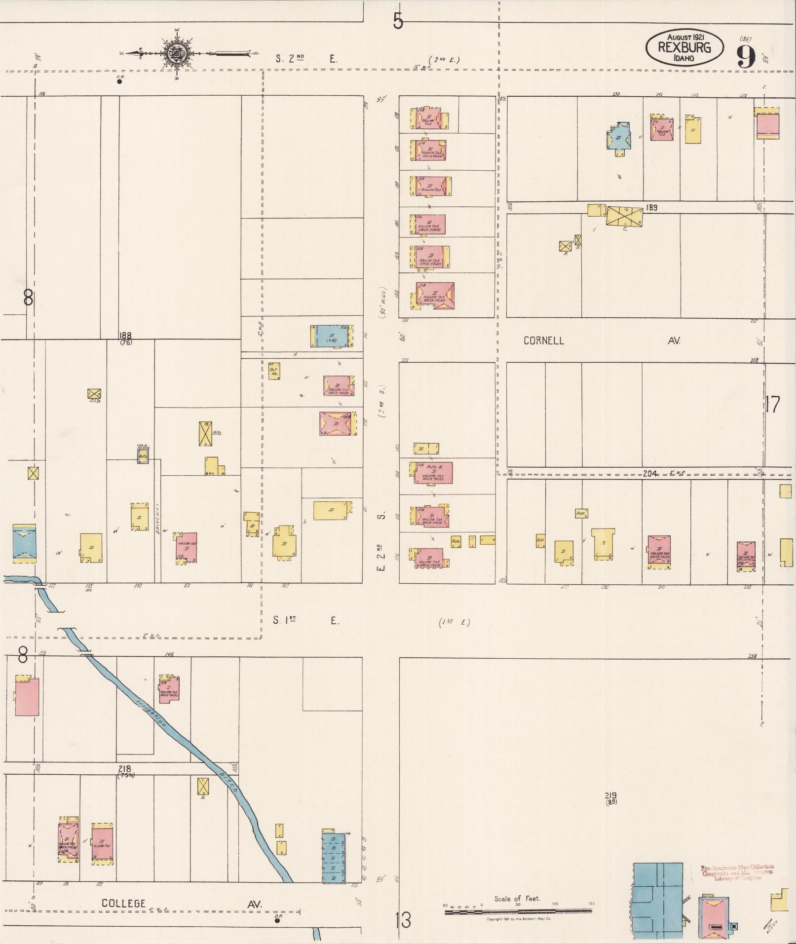 Sanborn Fire Insurance Map from Rexburg, Madison County, Idaho (1921), Sheet #0009 - Complete Map Set gallery image, historic Sanborn map, vintage wall art, Idaho Idaho