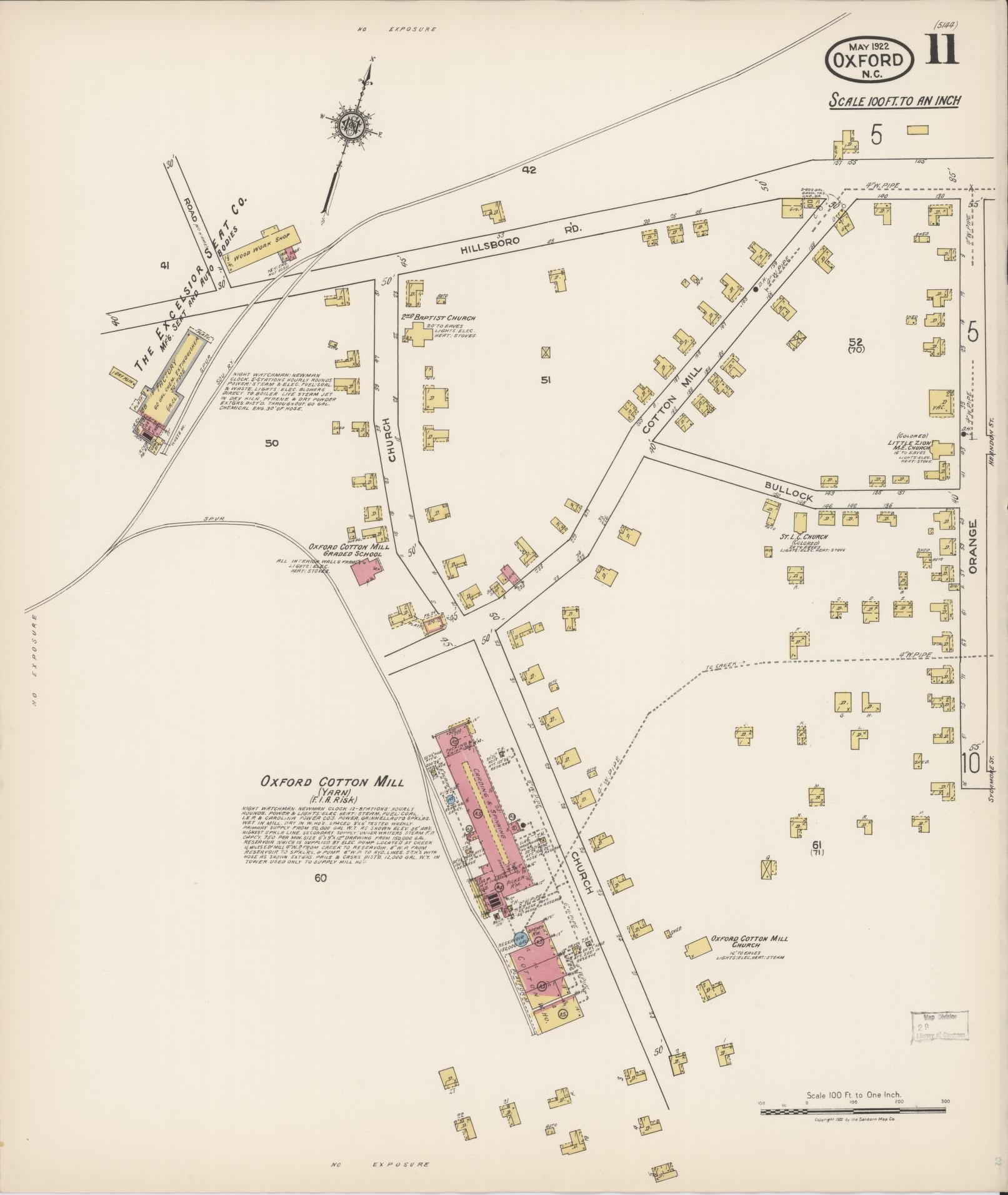 Sanborn Fire Insurance Map from Oxford, Granville County, North Carolina (1922), Sheet #0011 - Complete Map Set gallery image, historic Sanborn map, vintage wall art, North Carolina North Carolina