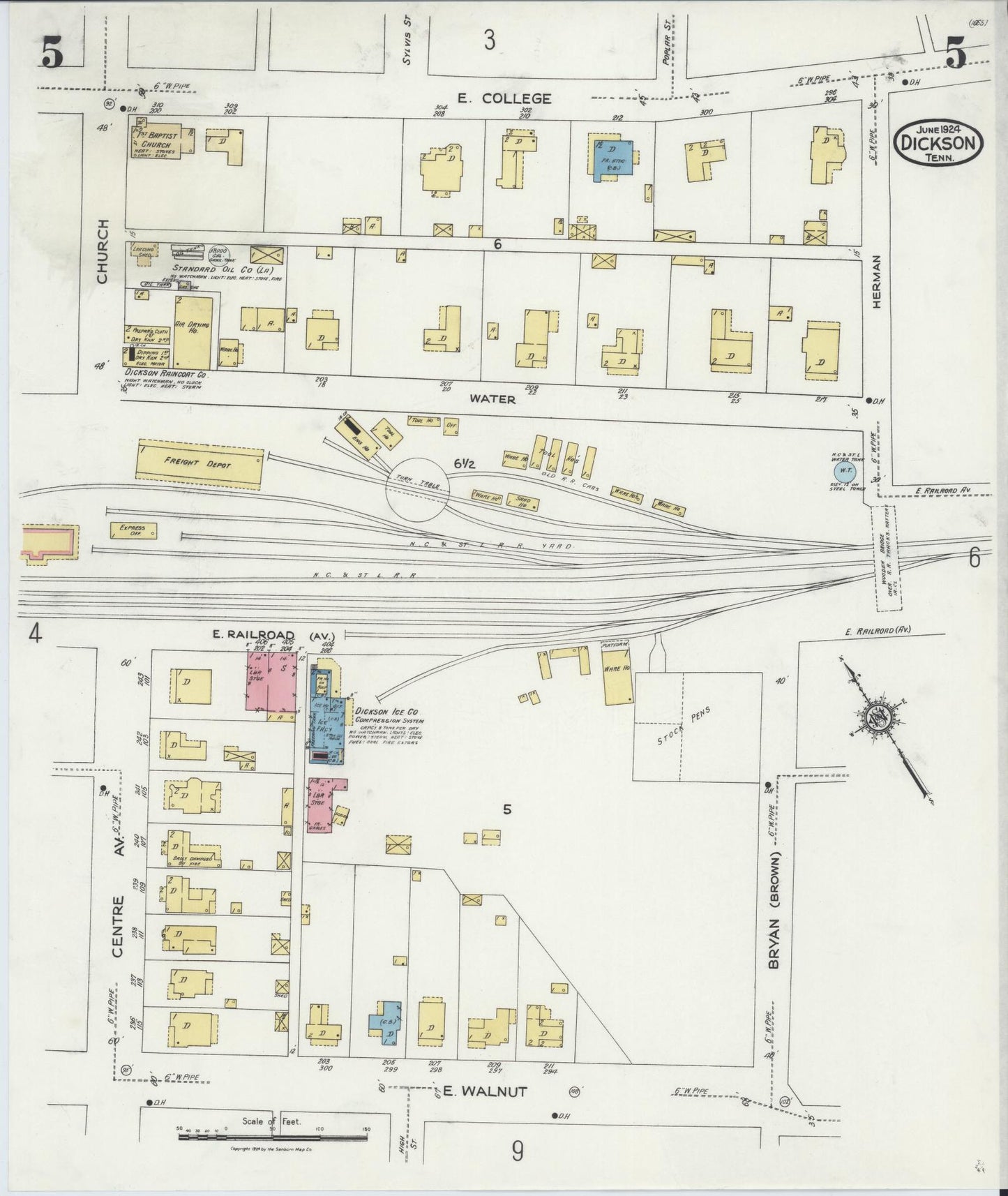 Sanborn Fire Insurance Map from Dickson, Dickson County, Tennessee (1924), Sheet #0005 - Complete Map Set gallery image, historic Sanborn map, vintage wall art, Tennessee Tennessee