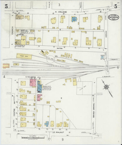 Sanborn Fire Insurance Map from Dickson, Dickson County, Tennessee (1924), Sheet #0005 - Complete Map Set gallery image, historic Sanborn map, vintage wall art, Tennessee Tennessee