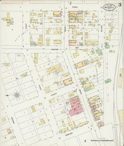 Sanborn Fire Insurance Map from Merrill, Lincoln County, Wisconsin (1898), Sheet #0003 - Complete Map Set gallery image, historic Sanborn map, vintage wall art, Wisconsin Wisconsin