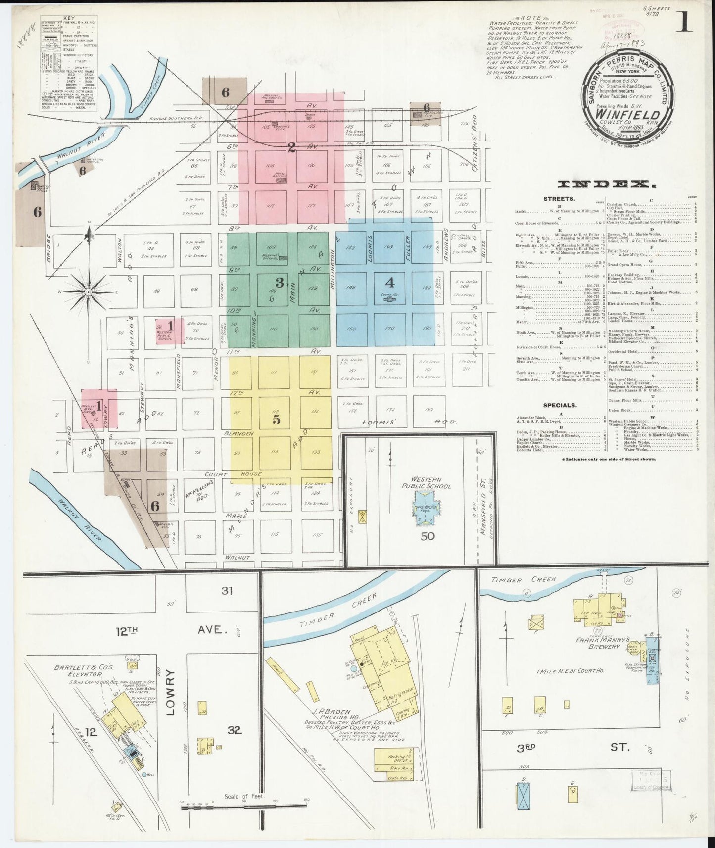 Sanborn Fire Insurance Map from Winfield, Cowley County, Kansas (1893), Sheet #0001 - Complete Map Set gallery image, historic Sanborn map, vintage wall art, Kansas Kansas