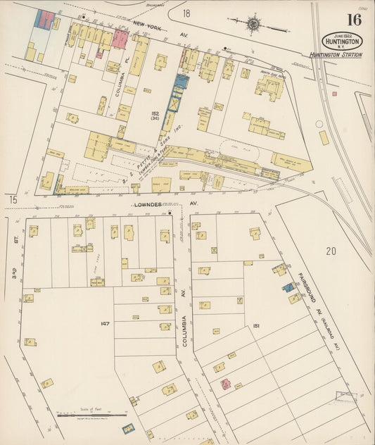 Sanborn Fire Insurance Map from Huntington, Suffolk County, New York (1922), Sheet #0016 - Historic Sanborn Fire Insurance Map Print, vintage old map wall art, antique decor, genealogy gift, New York New York map