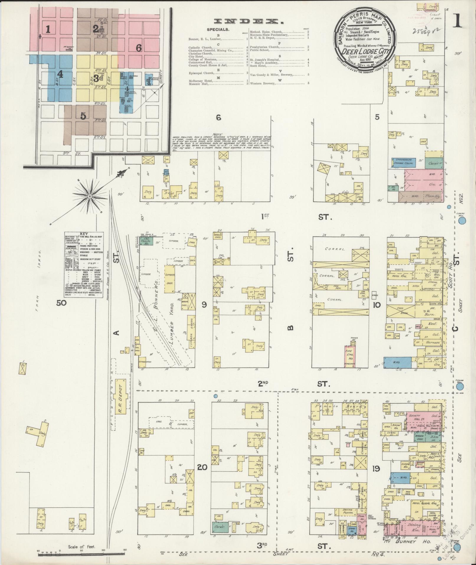 Sanborn Fire Insurance Map from Deer Lodge, Powell County, Montana (1890), Sheet #0001 - Complete Map Set gallery image, historic Sanborn map, vintage wall art, Montana Montana