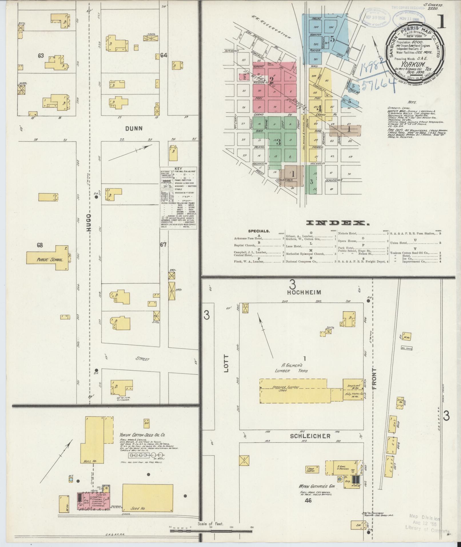 Sanborn Fire Insurance Map from Yoakum, De Witt And Lavaca Counties, Texas. (1898) – Historic Sanborn Fire Insurance Map Print