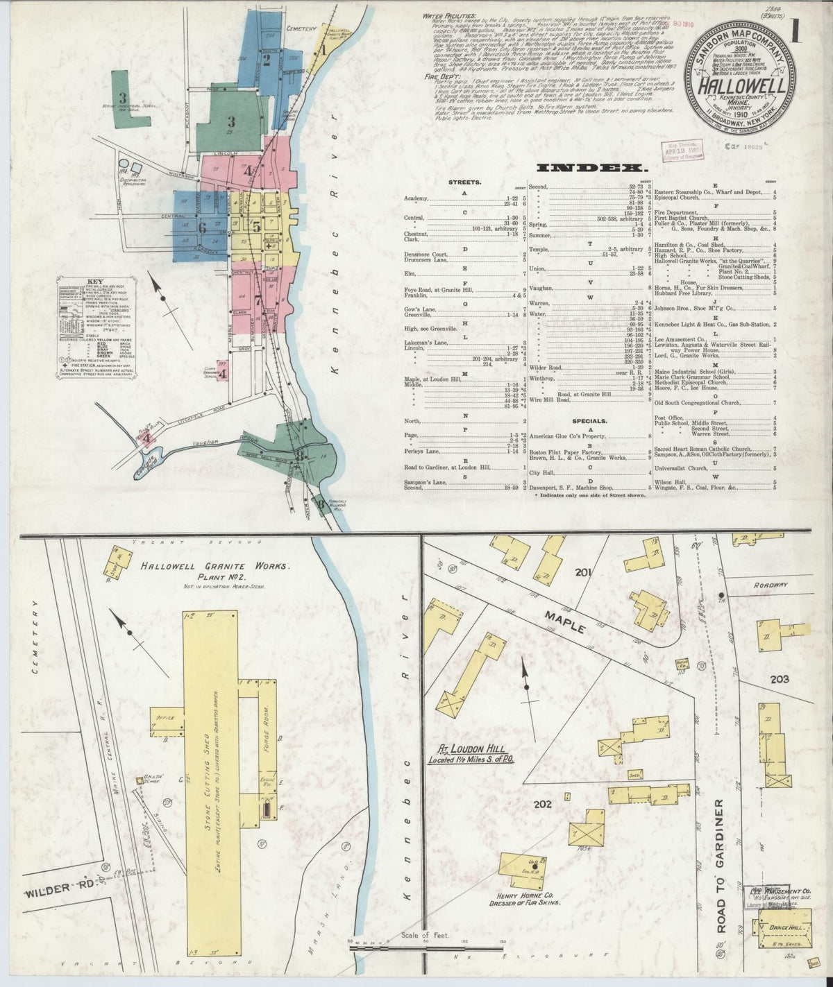 Sanborn Fire Insurance Map from Hallowell, Kennebec County, Maine (1910), Sheet #0001 - Complete Map Set gallery image, historic Sanborn map, vintage wall art, Maine Maine