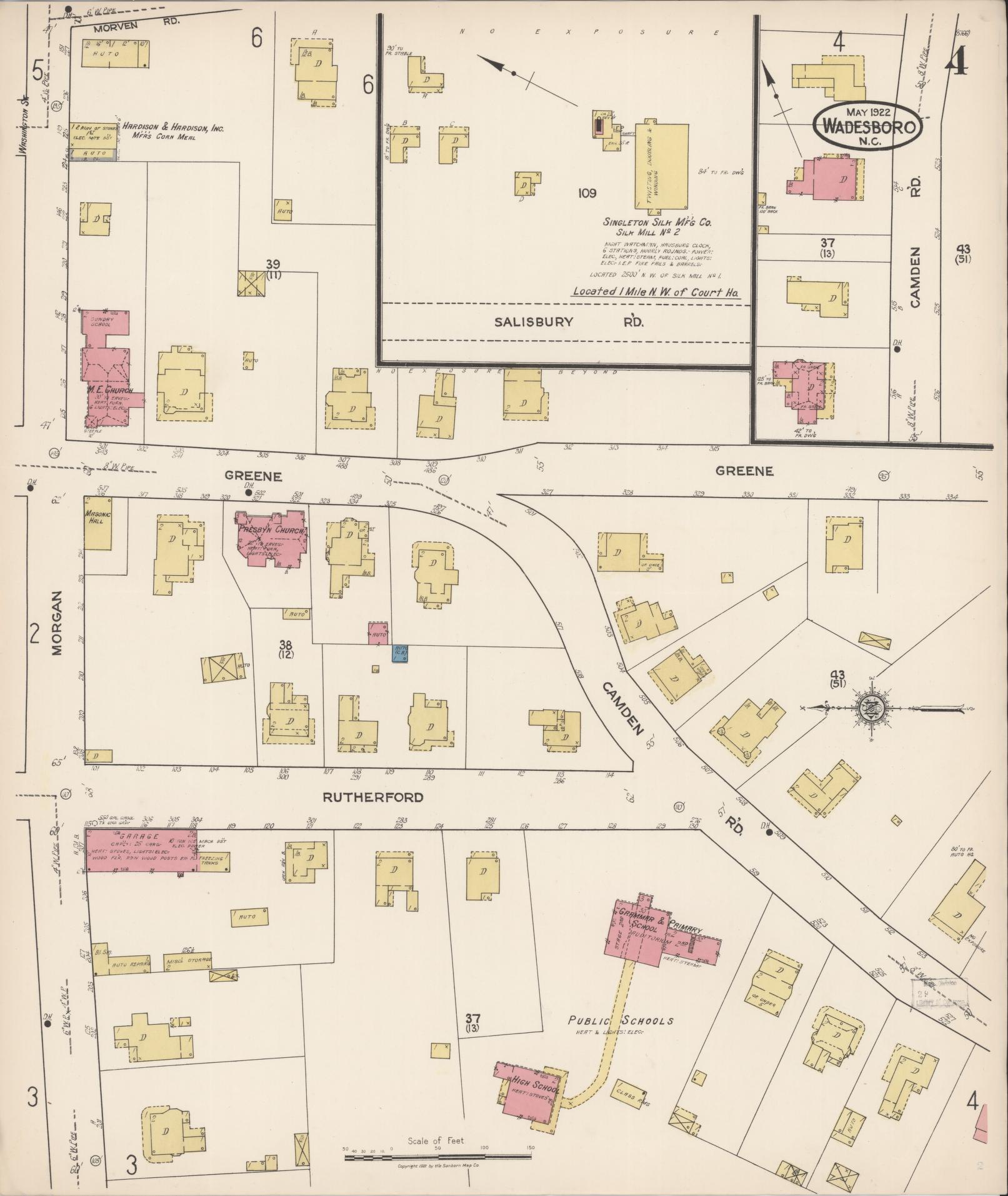 Sanborn Fire Insurance Map from Wadesboro, Anson County, North Carolina (1922), Sheet #0004 - Complete Map Set gallery image, historic Sanborn map, vintage wall art, North Carolina North Carolina