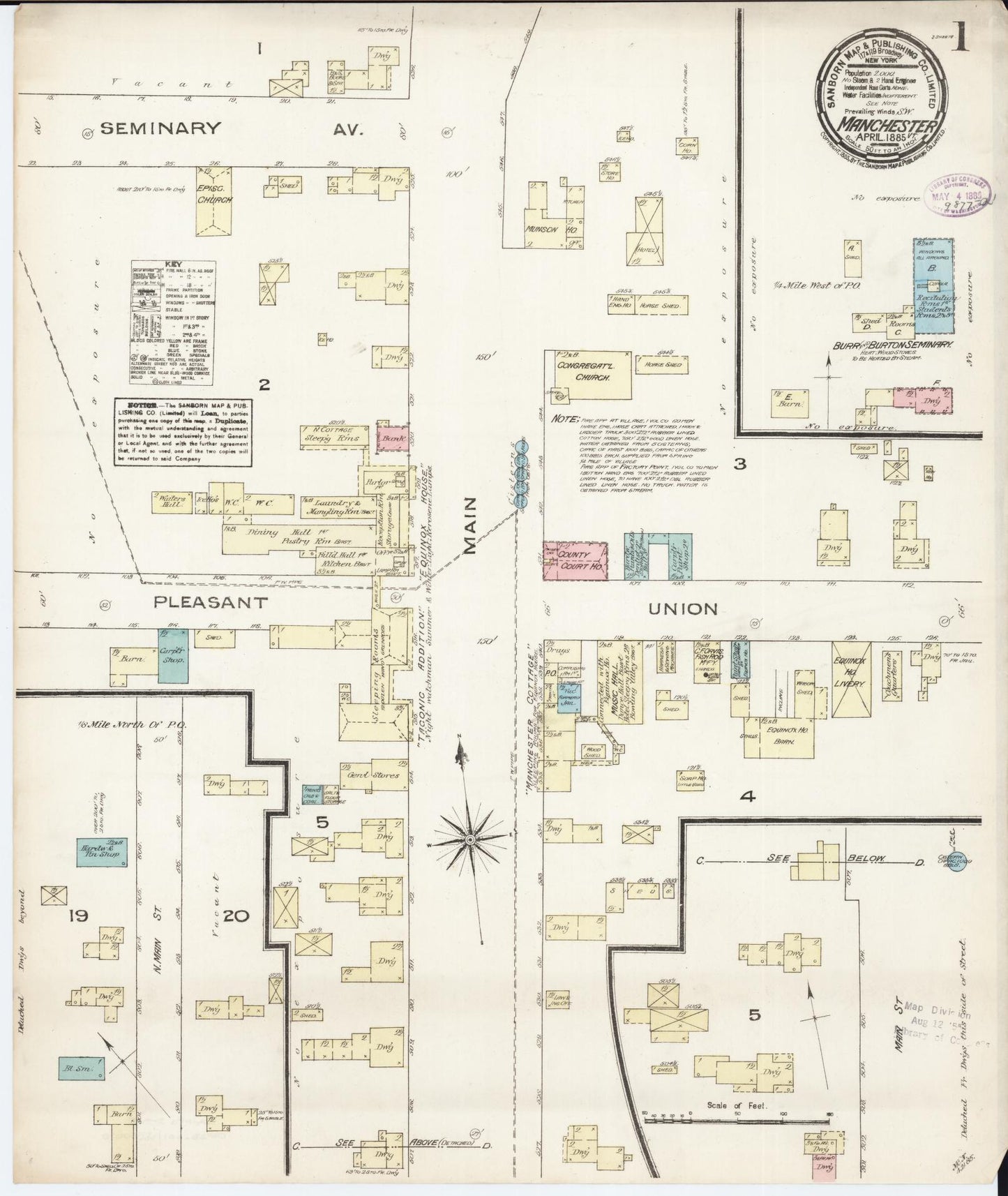 Sanborn Fire Insurance Map from Manchester, Bennington County, Vermont. (1885), Sheet 1 – Historic Sanborn Fire Insurance Map Print