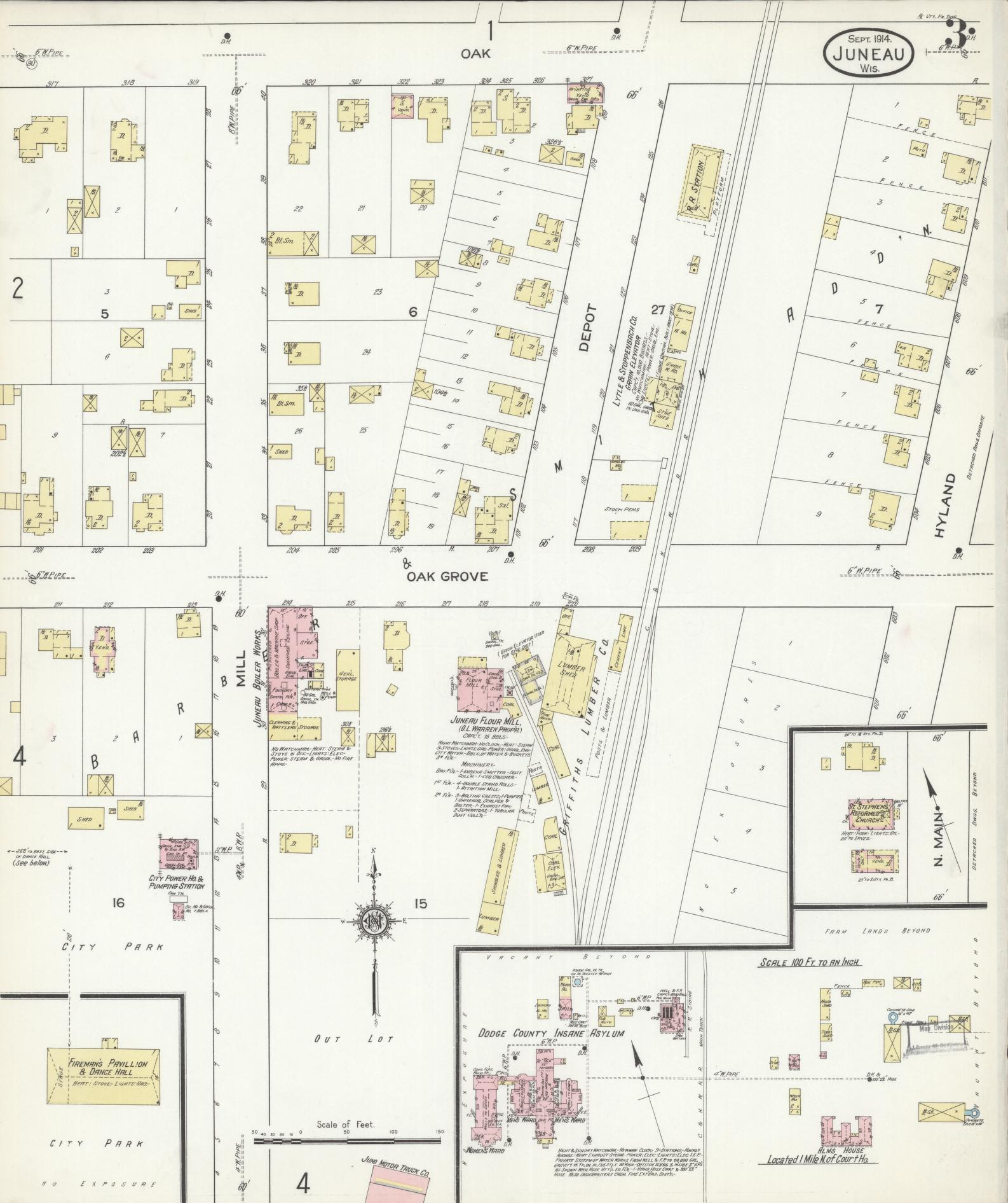 Sanborn Fire Insurance Map from Juneau, Dodge County, Wisconsin (1914), Sheet #0003 - Historic Sanborn Fire Insurance Map Print, vintage old map wall art, antique decor, genealogy gift, Wisconsin Wisconsin map