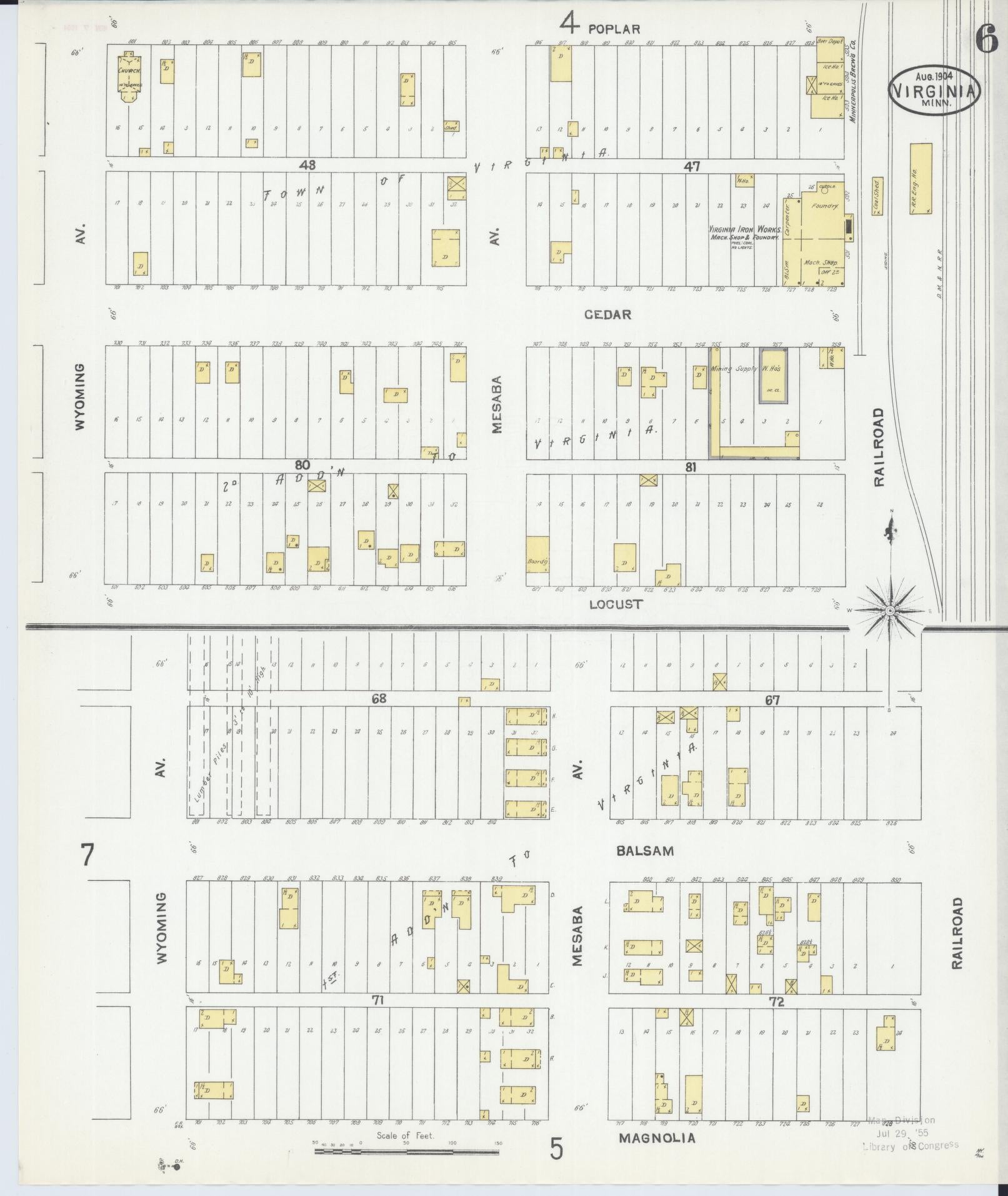 Sanborn Fire Insurance Map from Virginia, Saint Louis County, Minnesota (1904), Sheet #0006 - Complete Map Set gallery image, historic Sanborn map, vintage wall art, Minnesota Minnesota