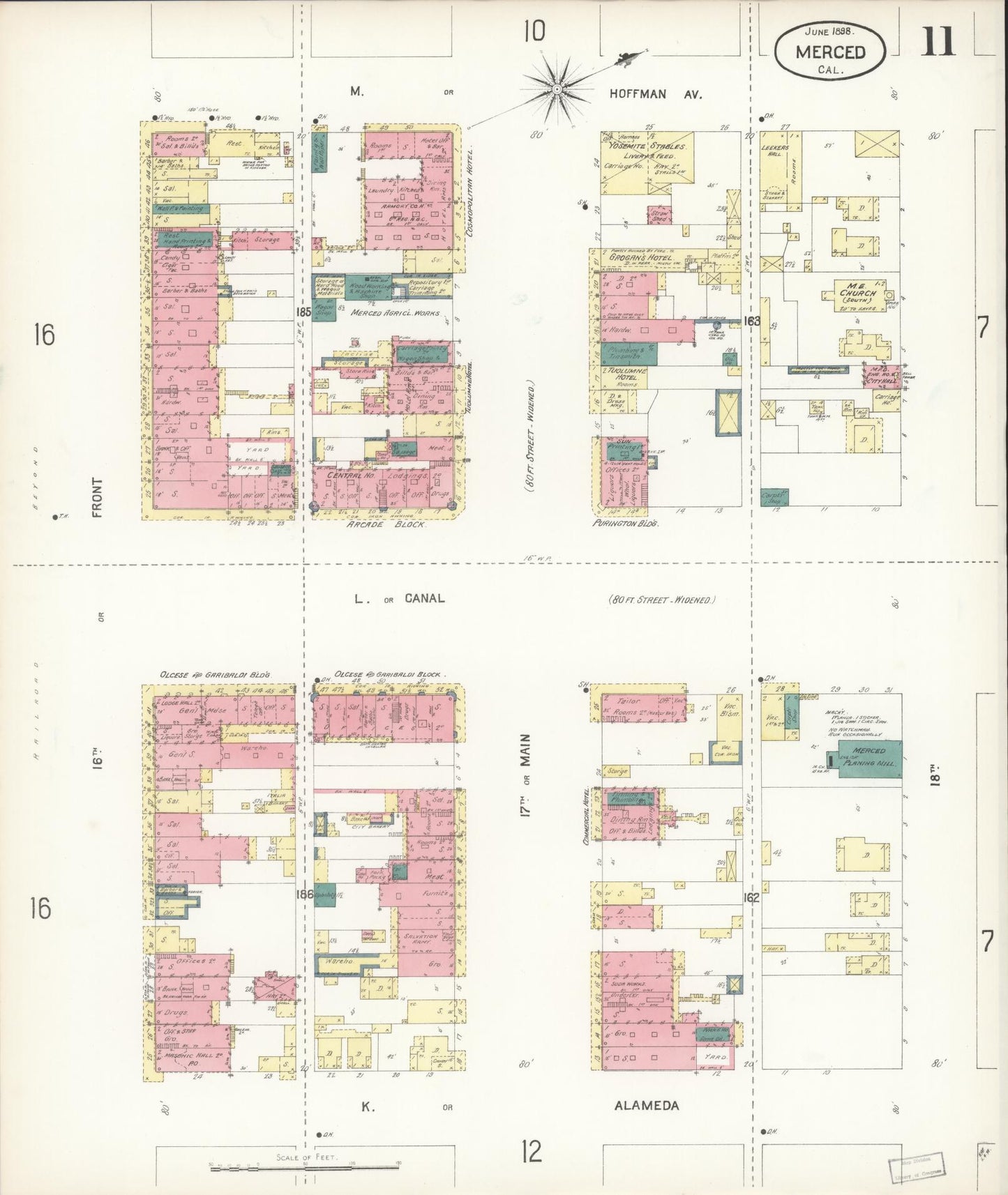 Sanborn Fire Insurance Map from Merced, Merced County, California (1898), Sheet #0011 - Historic Sanborn Fire Insurance Map Print, vintage old map wall art, antique decor, genealogy gift, California California map