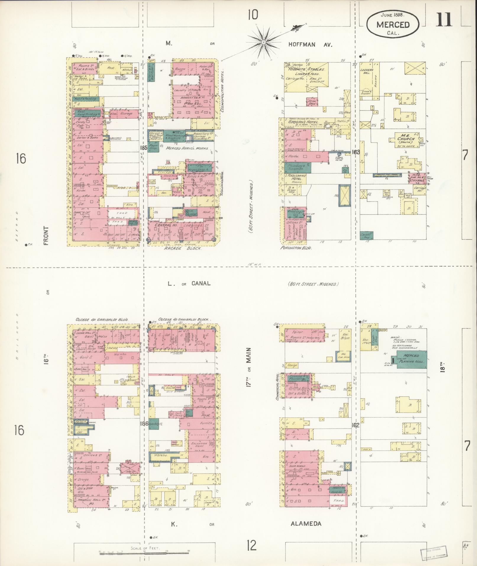 Sanborn Fire Insurance Map from Merced, Merced County, California (1898), Sheet #0011 - Historic Sanborn Fire Insurance Map Print, vintage old map wall art, antique decor, genealogy gift, California California map