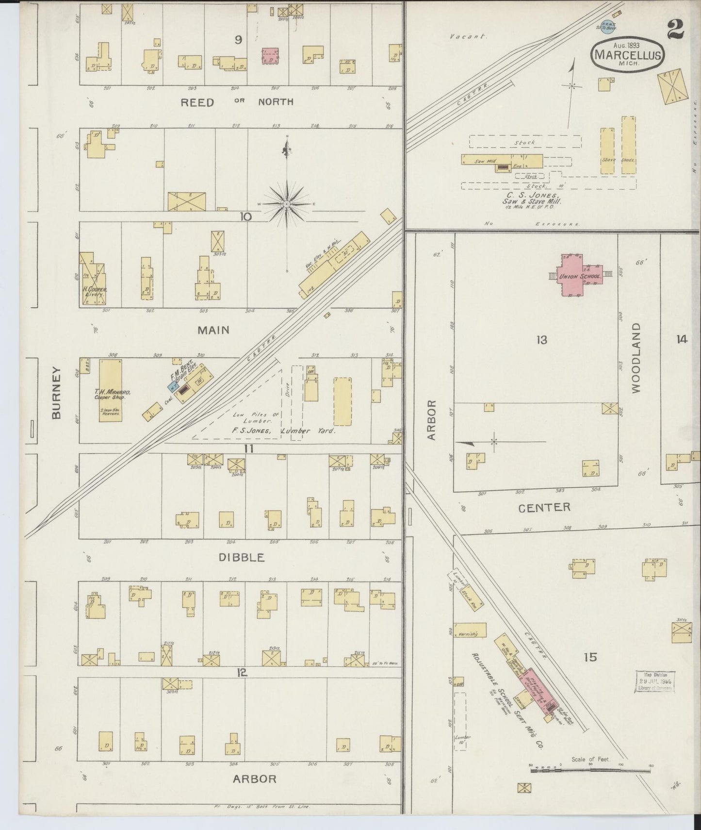 Sanborn Fire Insurance Map from Marcellus, Cass County, Michigan (1893), Sheet #0002 - Complete Map Set gallery image, historic Sanborn map, vintage wall art, Michigan Michigan