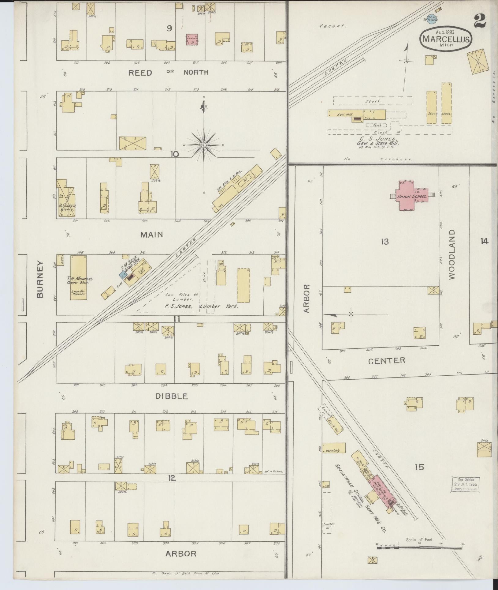 Sanborn Fire Insurance Map from Marcellus, Cass County, Michigan (1893), Sheet #0002 - Complete Map Set gallery image, historic Sanborn map, vintage wall art, Michigan Michigan