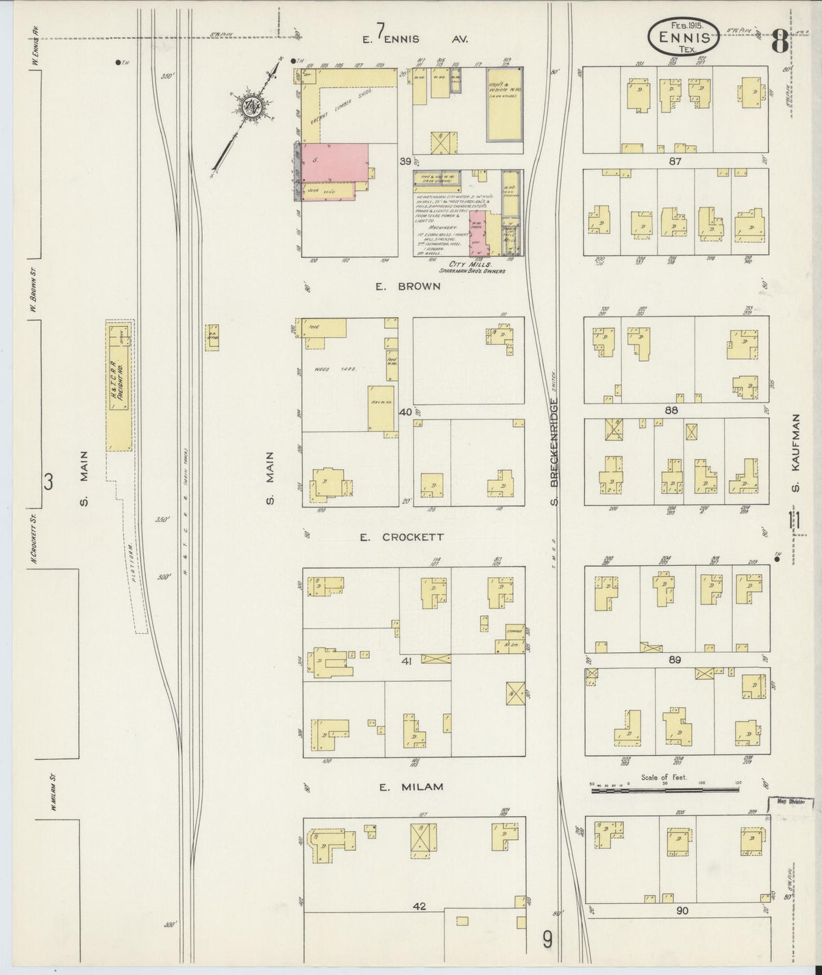 Sanborn Fire Insurance Map from Ennis, Ellis County, Texas (1915), Sheet #0008 - Complete Map Set gallery image, historic Sanborn map, vintage wall art, Texas Texas