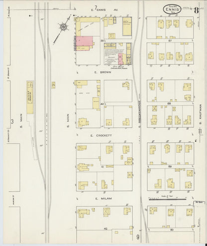 Sanborn Fire Insurance Map from Ennis, Ellis County, Texas (1915), Sheet #0008 - Complete Map Set gallery image, historic Sanborn map, vintage wall art, Texas Texas