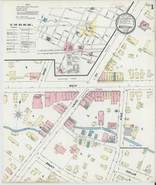 Sanborn Fire Insurance Map from North East, Erie County, Pennsylvania (1891), Sheet #0001 - Historic Sanborn Fire Insurance Map Print, vintage old map wall art, antique decor, genealogy gift, Pennsylvania Pennsylvania map