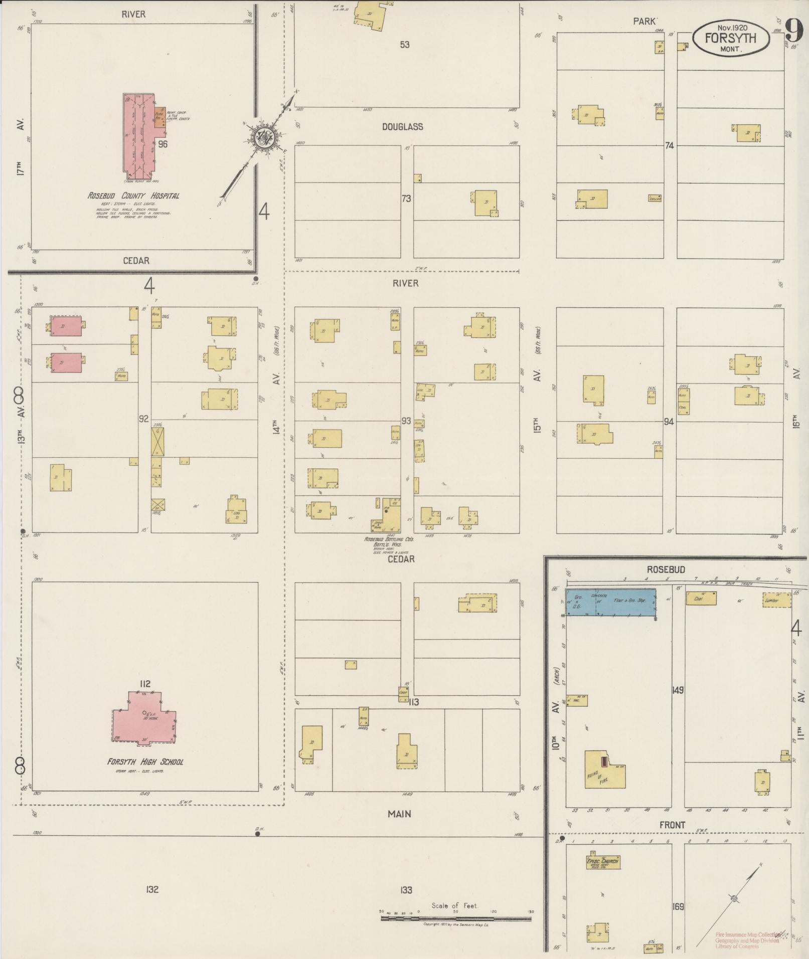 Sanborn Fire Insurance Map from Forsyth, Rosebud County, Montana (1920), Sheet #0009 - Historic Sanborn Fire Insurance Map Print, vintage old map wall art, antique decor, genealogy gift, Montana Montana map