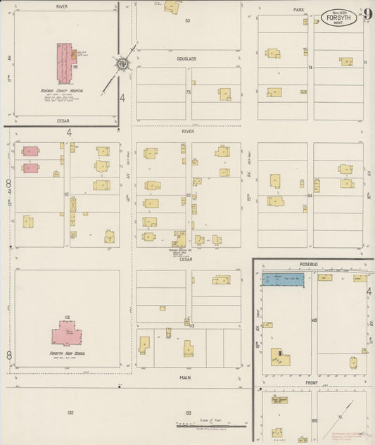 Sanborn Fire Insurance Map from Forsyth, Rosebud County, Montana (1920), Sheet #0009 - Historic Sanborn Fire Insurance Map Print, vintage old map wall art, antique decor, genealogy gift, Montana Montana map