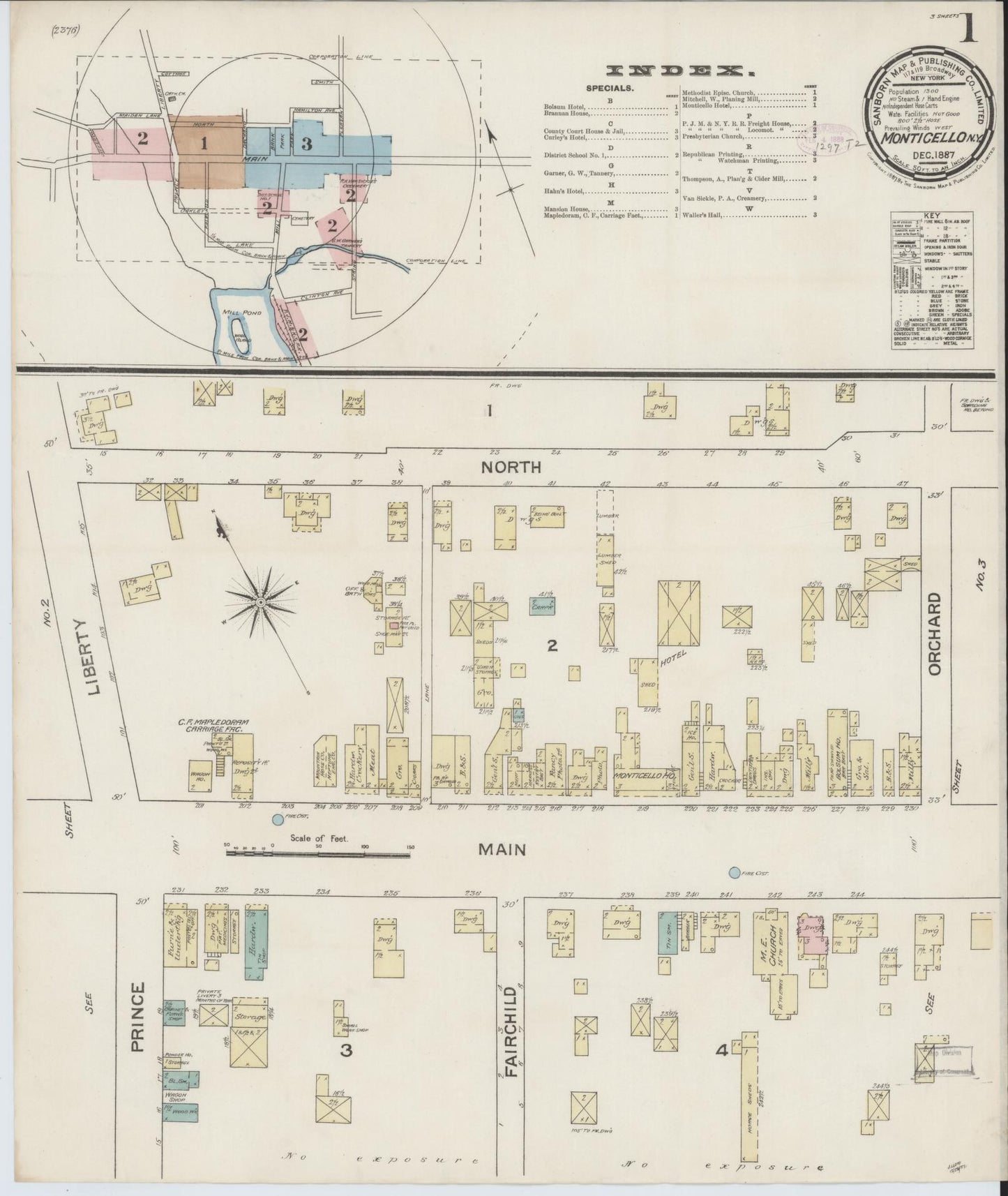 Sanborn Fire Insurance Map from Monticello, Sullivan County, New York (1887), Sheet #0001 - Complete Map Set gallery image, historic Sanborn map, vintage wall art, New York New York