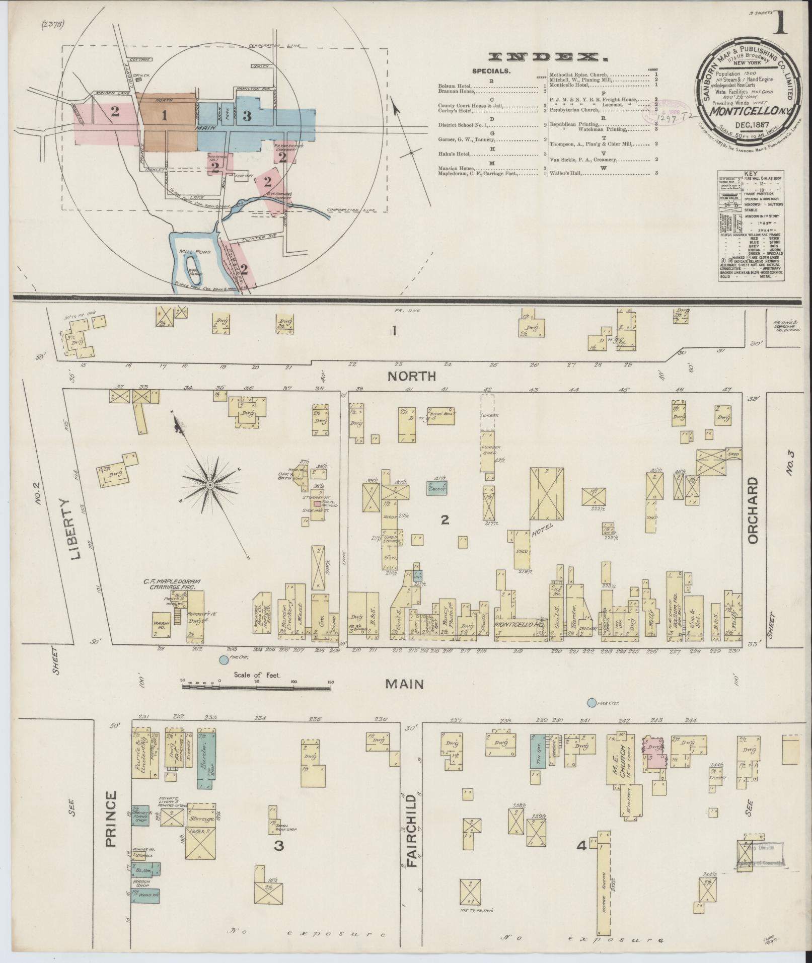 Sanborn Fire Insurance Map from Monticello, Sullivan County, New York (1887), Sheet #0001 - Complete Map Set gallery image, historic Sanborn map, vintage wall art, New York New York