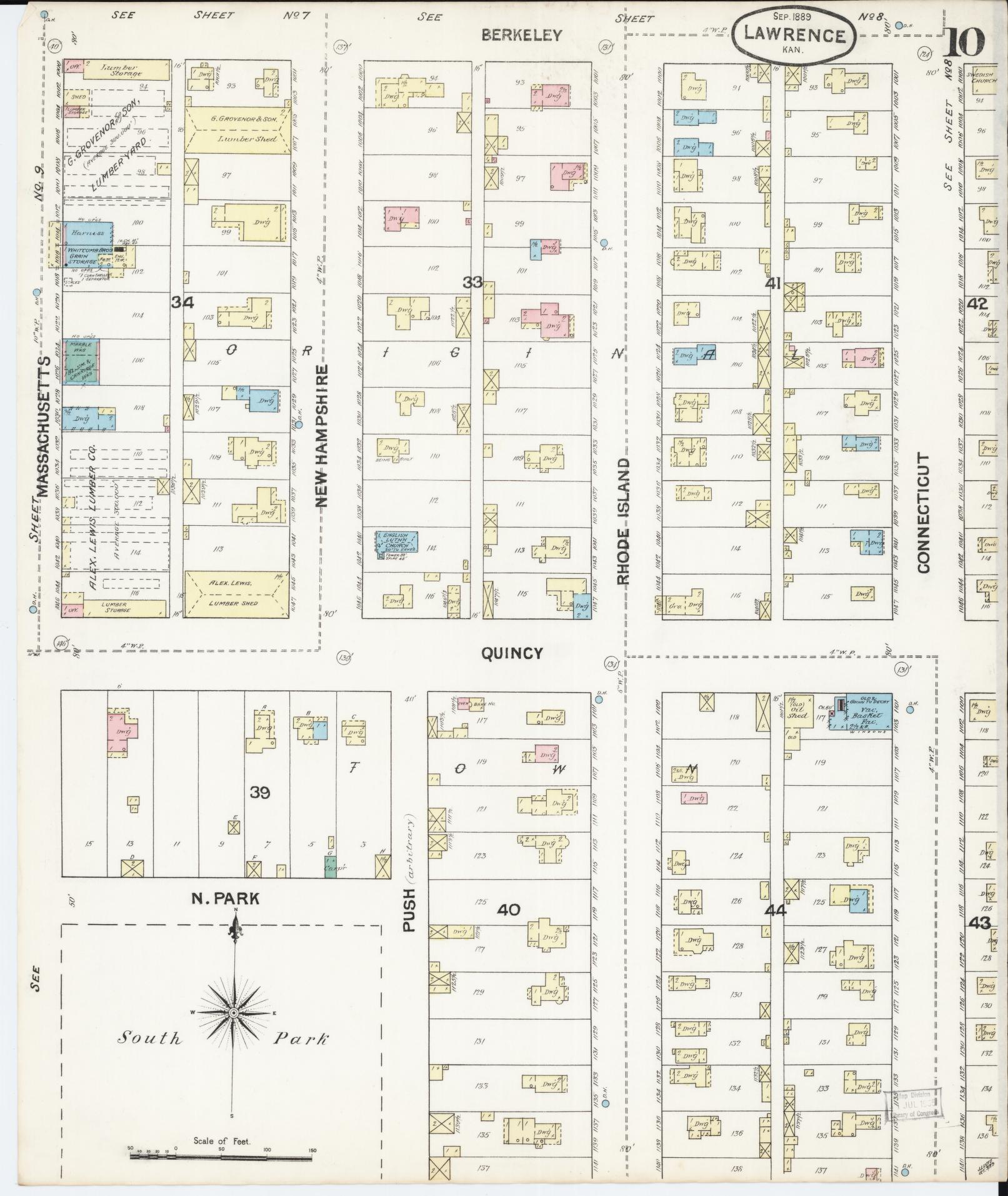 Sanborn Fire Insurance Map from Lawrence, Douglas County, Kansas (1889), Sheet #0010 - Complete Map Set gallery image, historic Sanborn map, vintage wall art, Kansas Kansas