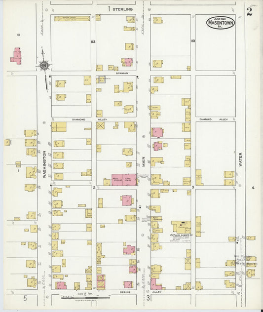 Sanborn Fire Insurance Map from Masontown, Fayette County, Pennsylvania (1921), Sheet #0002 - Historic Sanborn Fire Insurance Map Print, vintage old map wall art, antique decor, genealogy gift, Pennsylvania Pennsylvania map