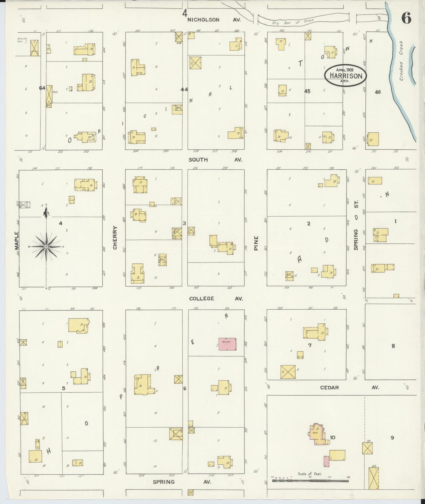 Sanborn Fire Insurance Map from Harrison, Boone County, Arkansas (1909), Sheet #0006 - Historic Sanborn Fire Insurance Map Print, vintage old map wall art, antique decor, genealogy gift, Arkansas Arkansas map