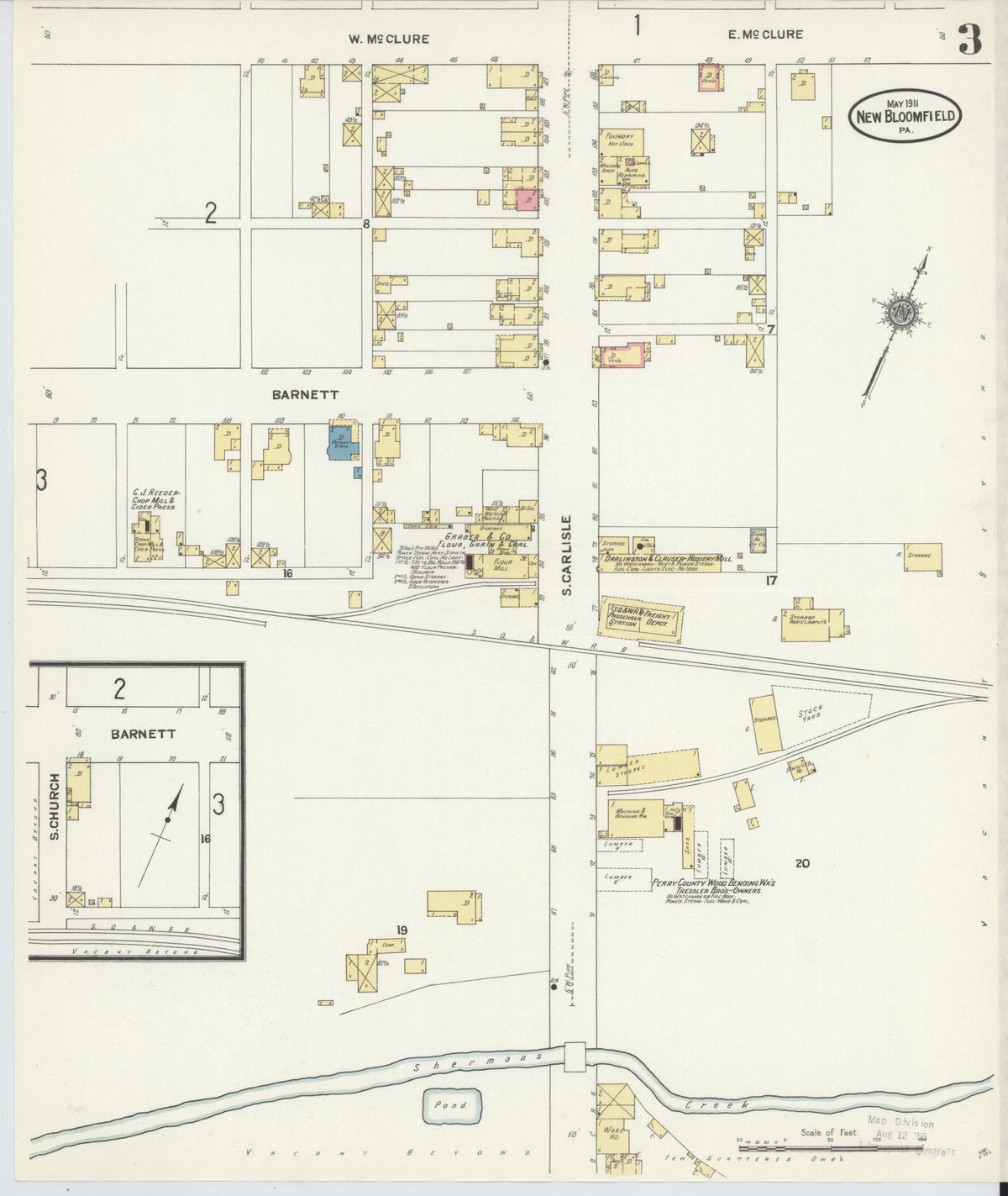 Sanborn Fire Insurance Map from New Bloomfield, Perry County, Pennsylvania (1911), Sheet #0003 - Complete Map Set gallery image, historic Sanborn map, vintage wall art, Pennsylvania Pennsylvania