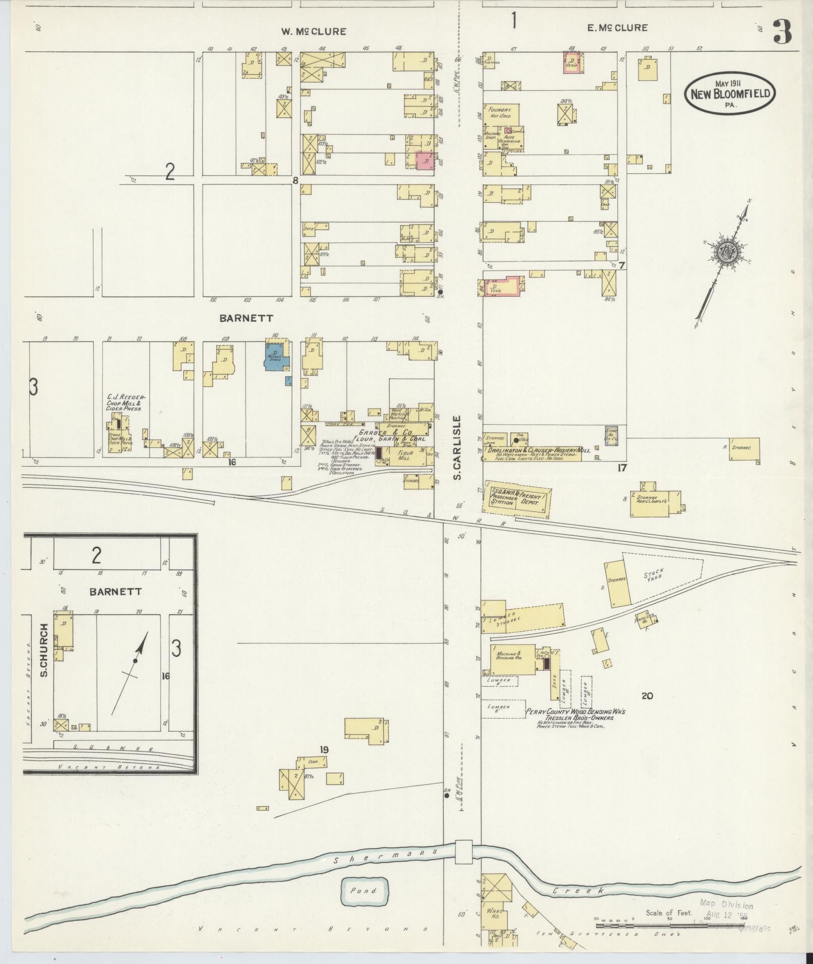 Sanborn Fire Insurance Map from New Bloomfield, Perry County, Pennsylvania (1911), Sheet #0003 - Complete Map Set gallery image, historic Sanborn map, vintage wall art, Pennsylvania Pennsylvania