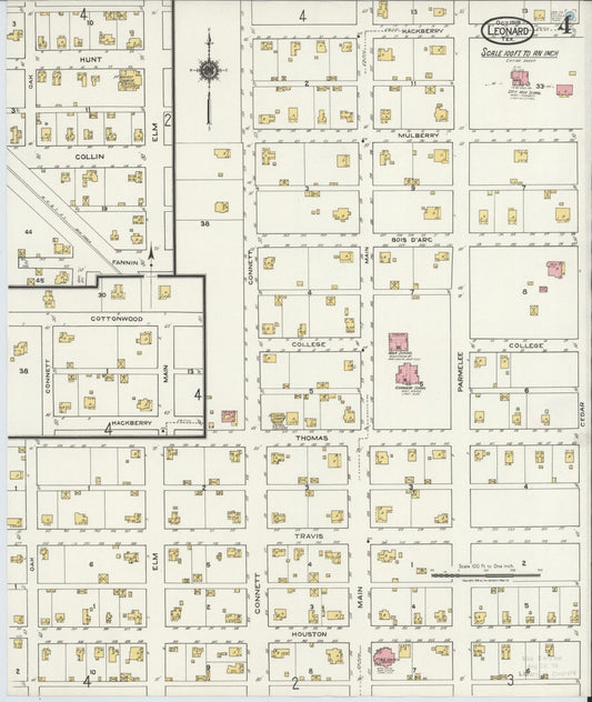 Sanborn Fire Insurance Map from Leonard, Fannin County, Texas (1919), Sheet #0004 - Historic Sanborn Fire Insurance Map Print, vintage old map wall art, antique decor, genealogy gift, Texas Texas map