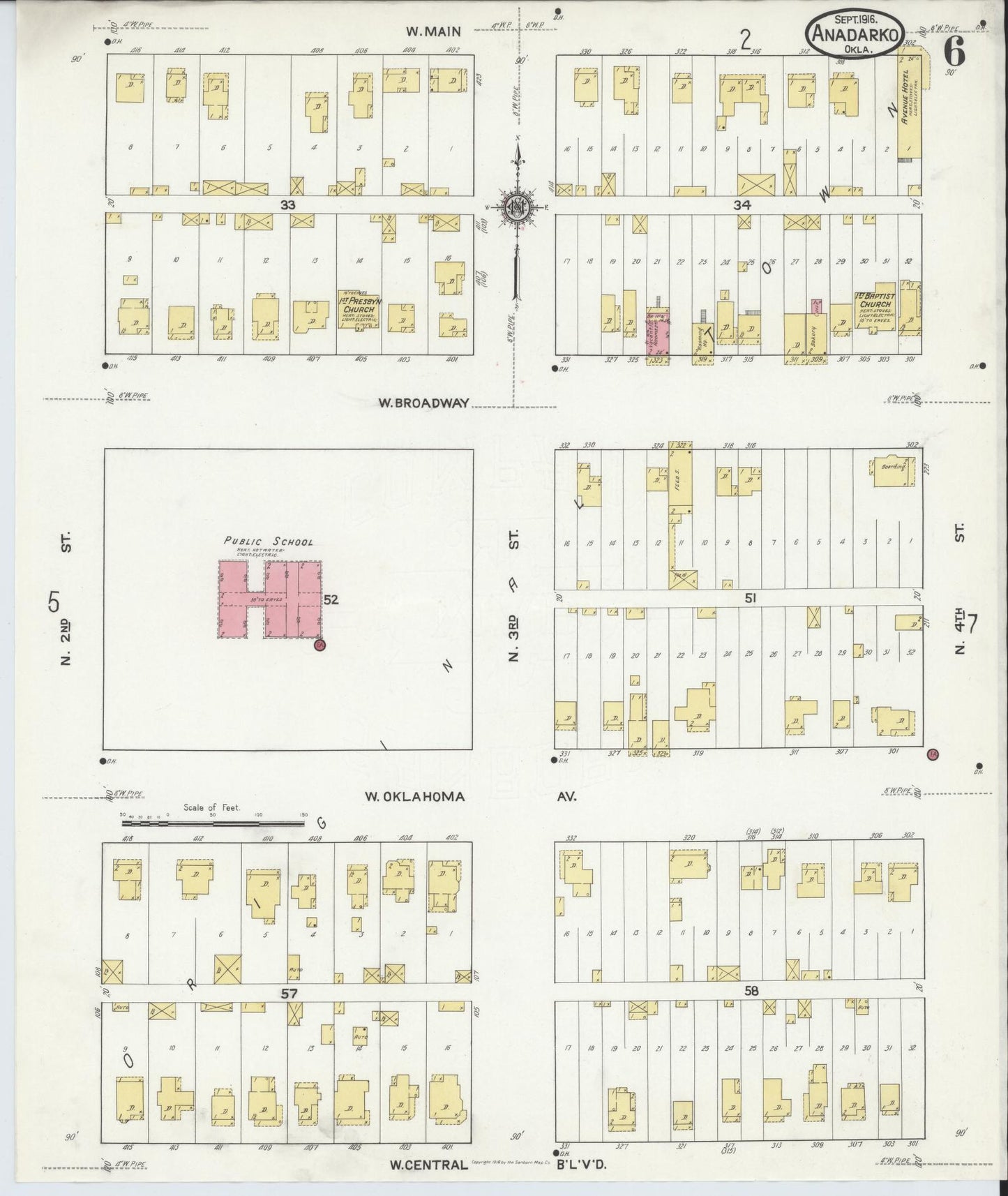 Sanborn Fire Insurance Map from Anadarko, Caddo County, Oklahoma (1916), Sheet #0006 - Historic Sanborn Fire Insurance Map Print, vintage old map wall art, antique decor, genealogy gift, Oklahoma Oklahoma map