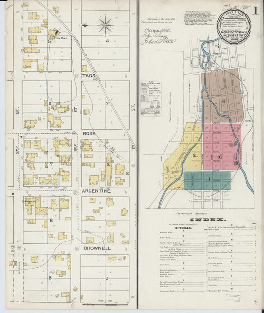 Sanborn Fire Insurance Map from Georgetown, Clear Creek County, Colorado (1893), Sheet #0001 - Historic Sanborn Fire Insurance Map Print, vintage old map wall art, antique decor, genealogy gift, Colorado Colorado map