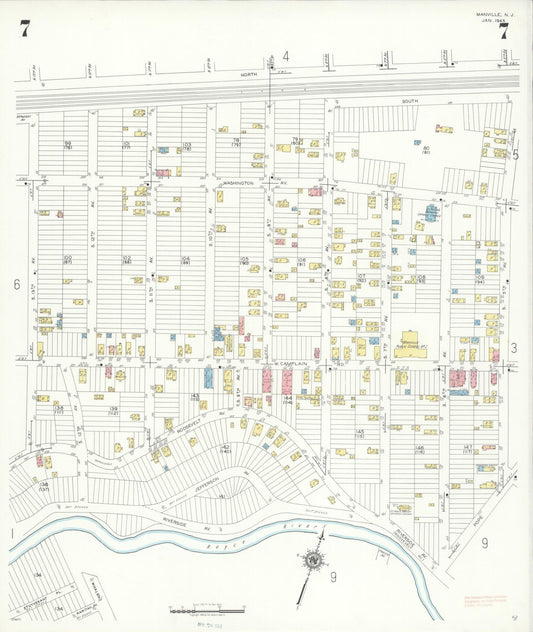 Sanborn Fire Insurance Map from Manville, Somerset County, New Jersey (1945), Sheet #0007 - Historic Sanborn Fire Insurance Map Print, vintage old map wall art, antique decor, genealogy gift, New Jersey New Jersey map
