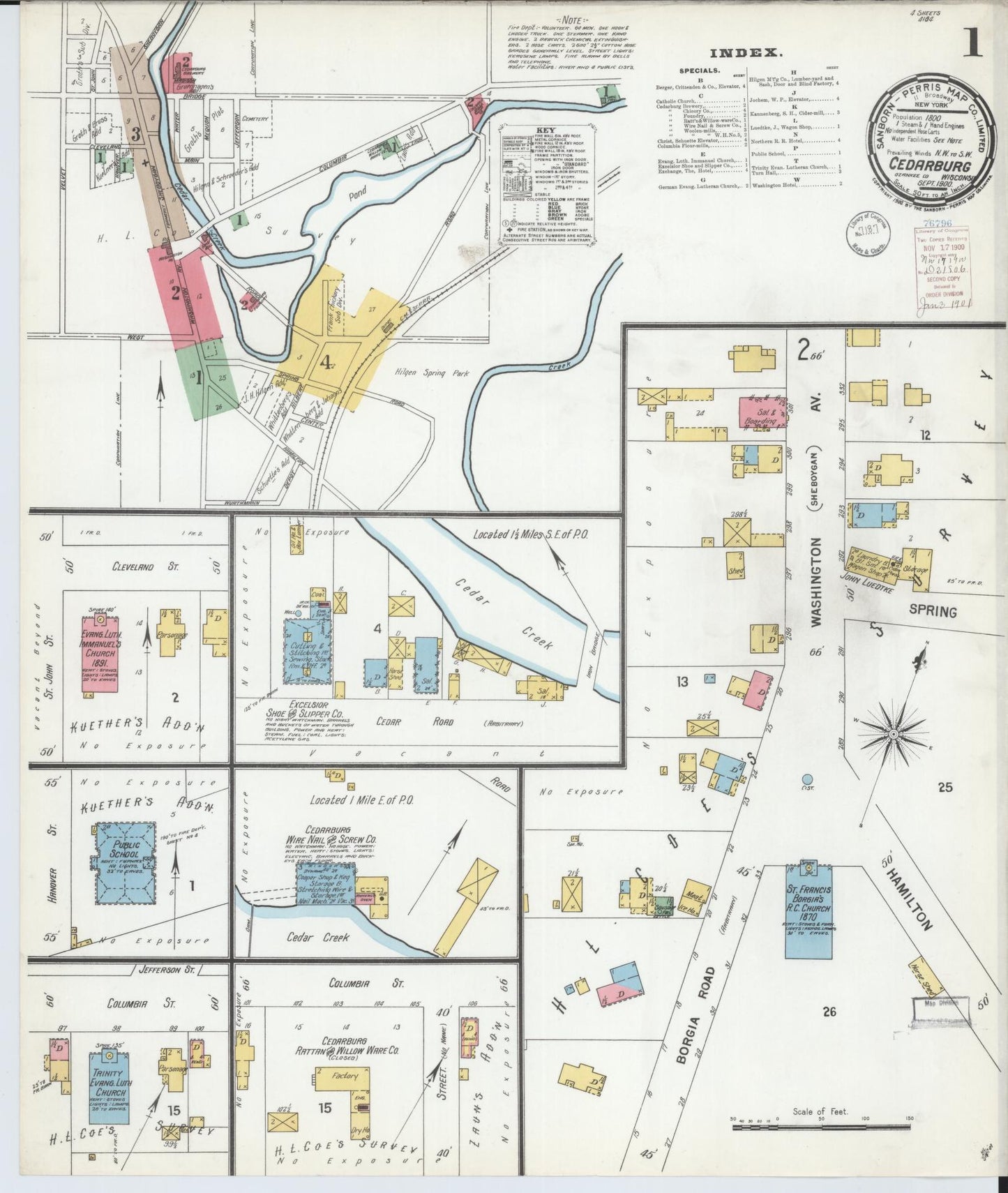 Sanborn Fire Insurance Map from Cedarburg, Ozaukee County, Wisconsin (1900), Sheet #0001 - Historic Sanborn Fire Insurance Map Print, vintage old map wall art, antique decor, genealogy gift, Wisconsin Wisconsin map