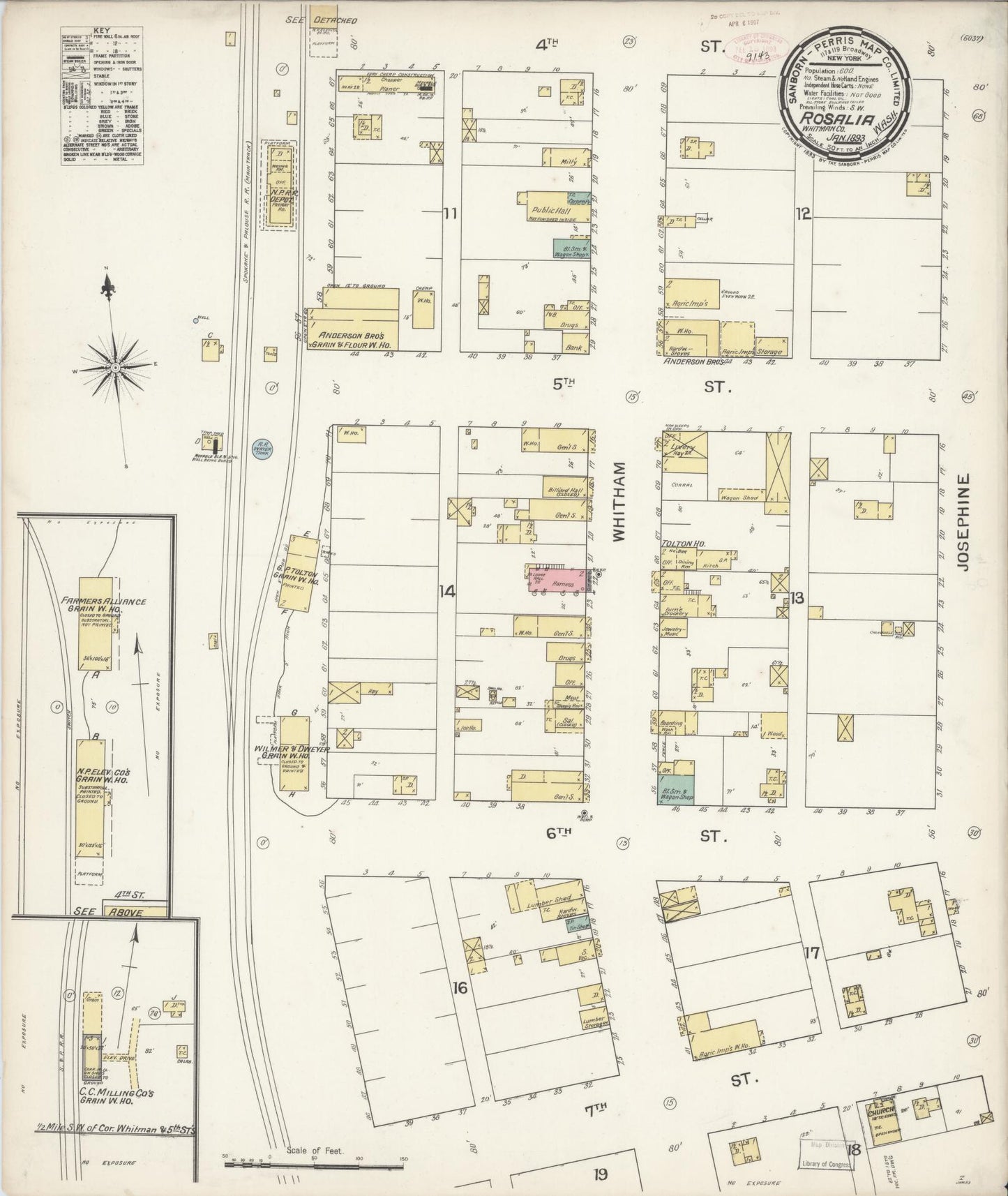 Sanborn Fire Insurance Map from Rosalia, Whitman County, Washington (1893), Sheet #0001 - Historic Sanborn Fire Insurance Map Print, vintage old map wall art, antique decor, genealogy gift, Washington Washington map