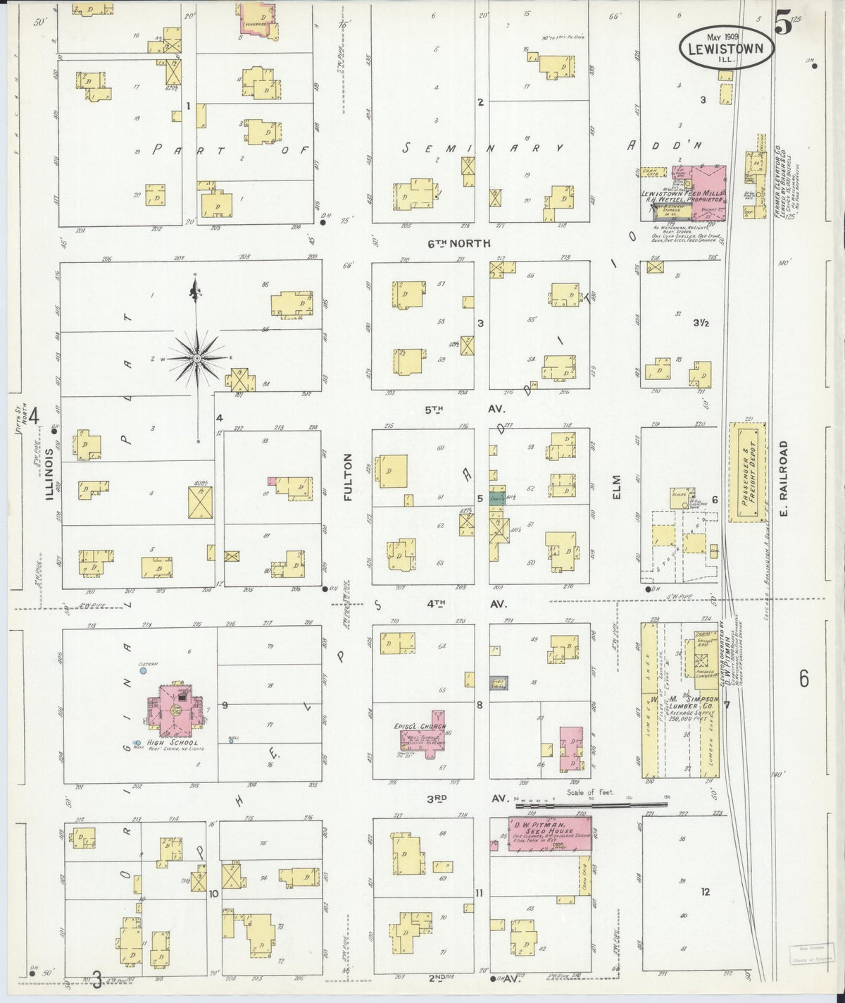 Sanborn Fire Insurance Map from Lewistown, Fulton County, Illinois (1909), Sheet #0005 - Complete Map Set gallery image, historic Sanborn map, vintage wall art, Illinois Illinois