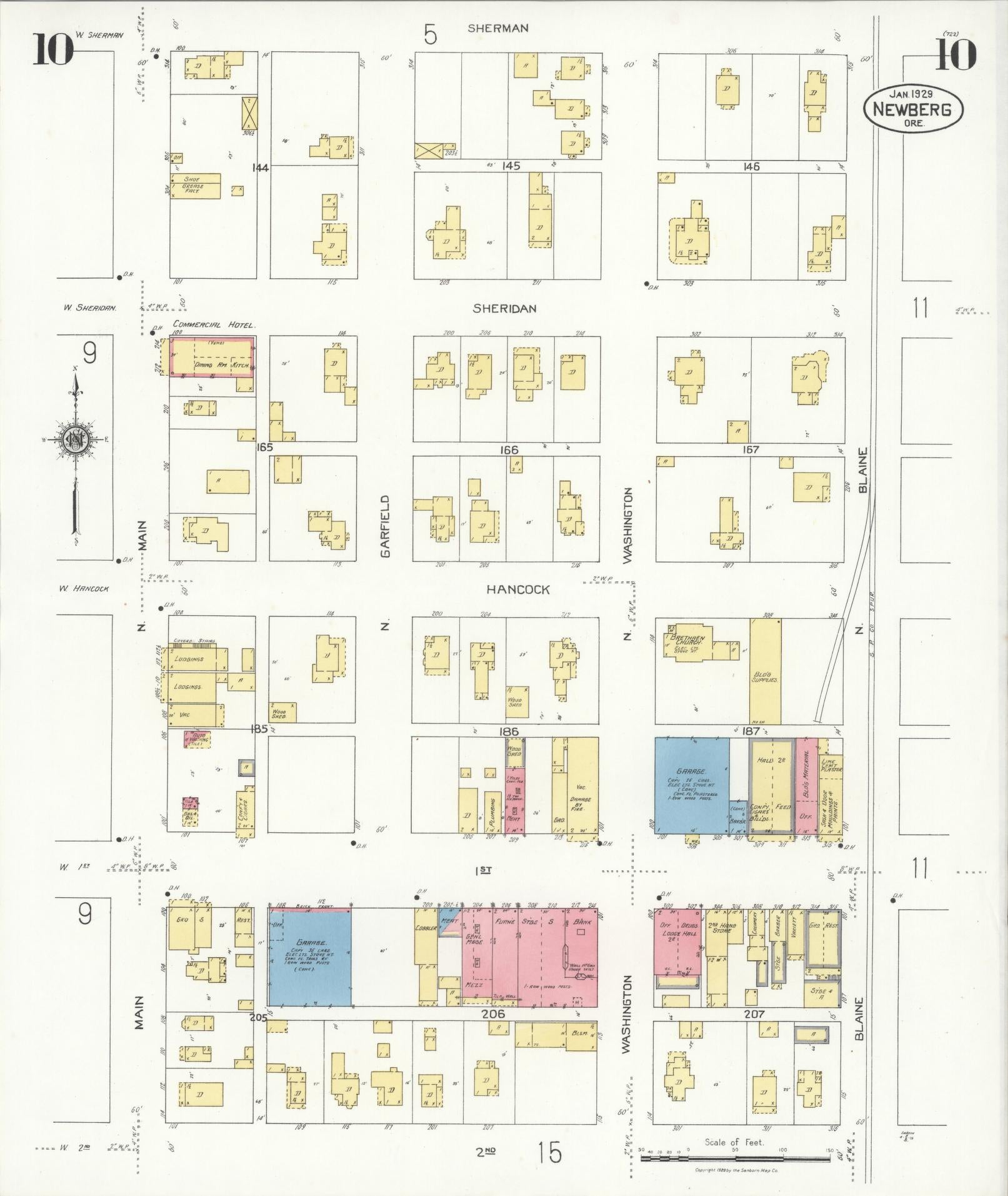 Sanborn Fire Insurance Map from Newberg, Yamhill County, Oregon (1929), Sheet #0010 - Complete Map Set gallery image, historic Sanborn map, vintage wall art, Oregon Oregon