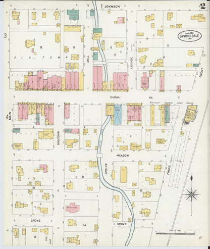 Sanborn Fire Insurance Map from Springdale, Washington County, Arkansas (1904), Sheet #0002 - Complete Map Set gallery image, historic Sanborn map, vintage wall art, Arkansas Arkansas