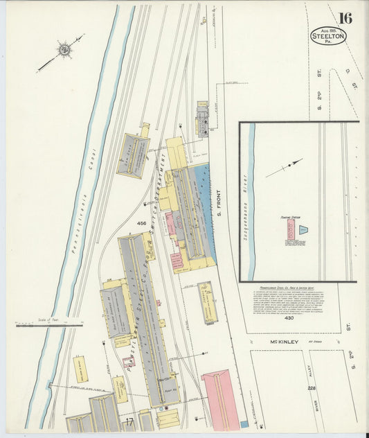 Sanborn Fire Insurance Map from Steelton, Dauphin County, Pennsylvania (1915), Sheet #0016 - Historic Sanborn Fire Insurance Map Print, vintage old map wall art, antique decor, genealogy gift, Pennsylvania Pennsylvania map