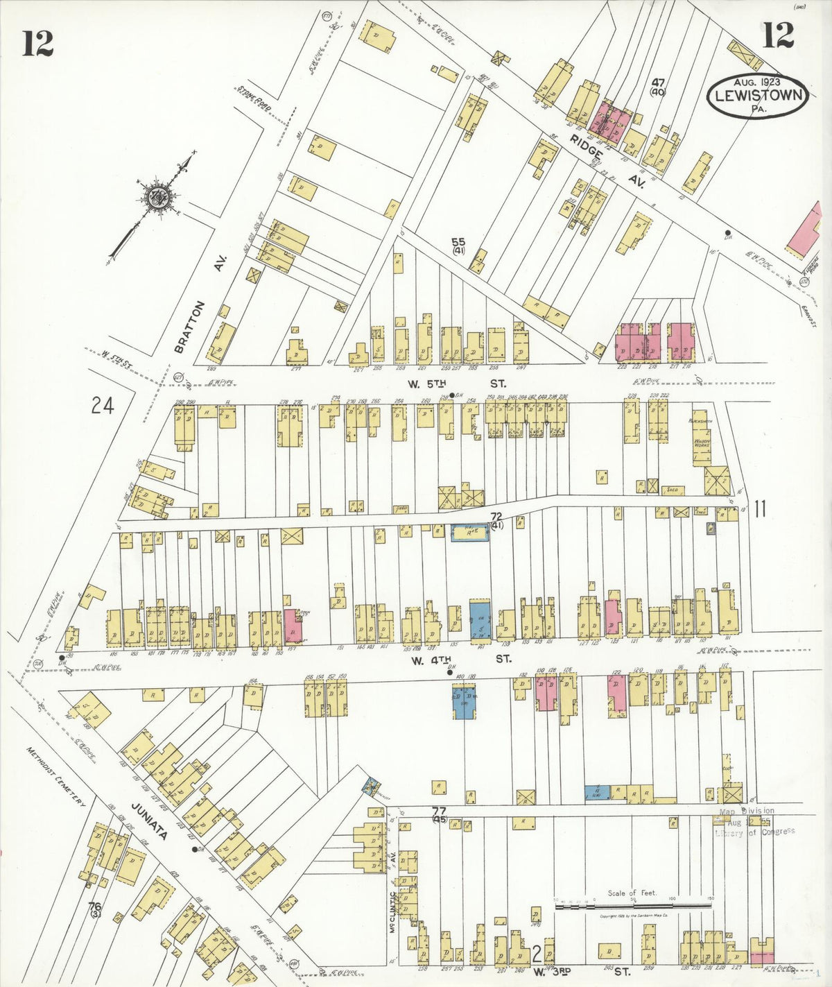 Sanborn Fire Insurance Map from Lewistown, Mifflin County, Pennsylvania (1923), Sheet #0012 - Complete Map Set gallery image, historic Sanborn map, vintage wall art, Pennsylvania Pennsylvania