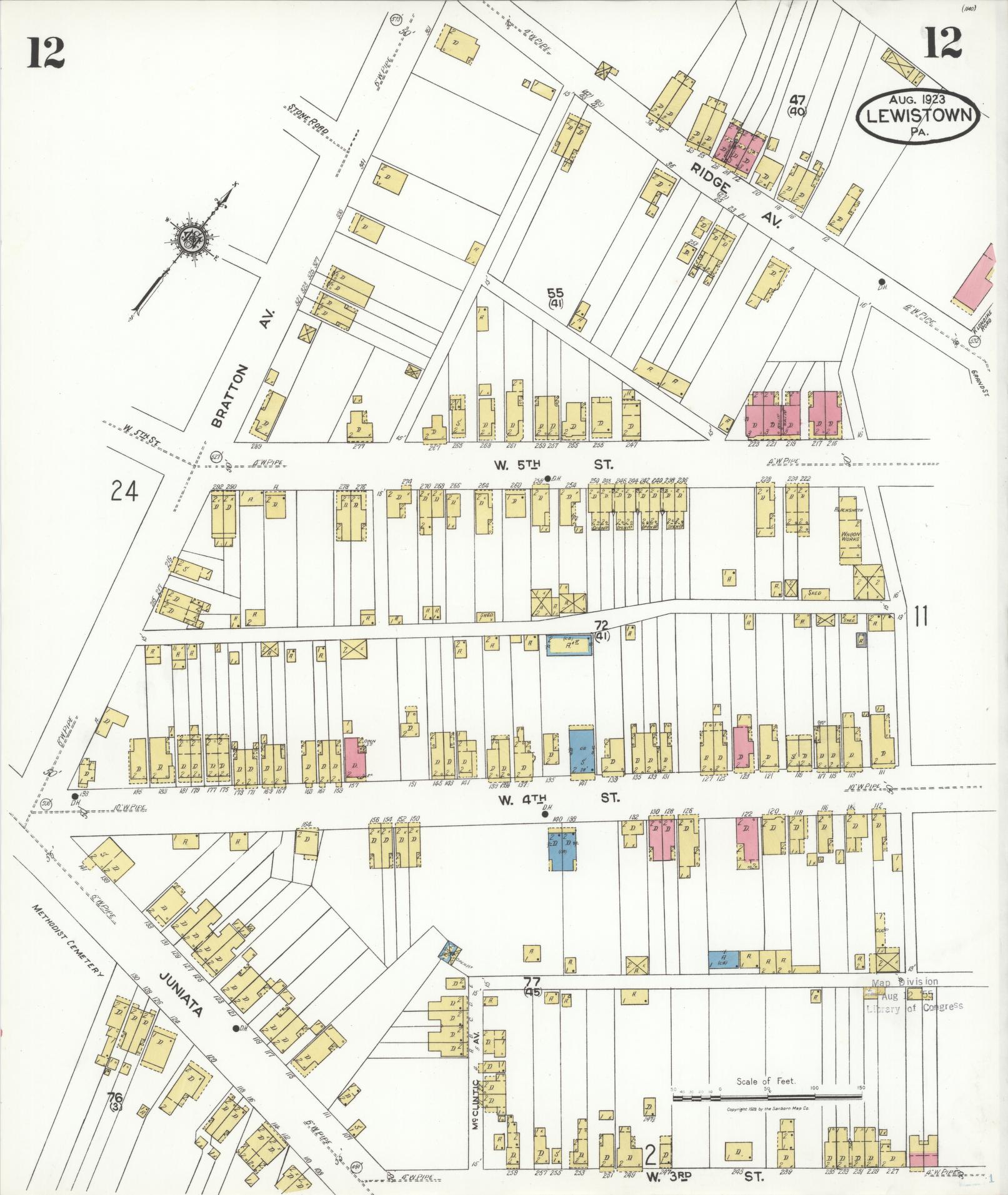 Sanborn Fire Insurance Map from Lewistown, Mifflin County, Pennsylvania (1923), Sheet #0012 - Complete Map Set gallery image, historic Sanborn map, vintage wall art, Pennsylvania Pennsylvania