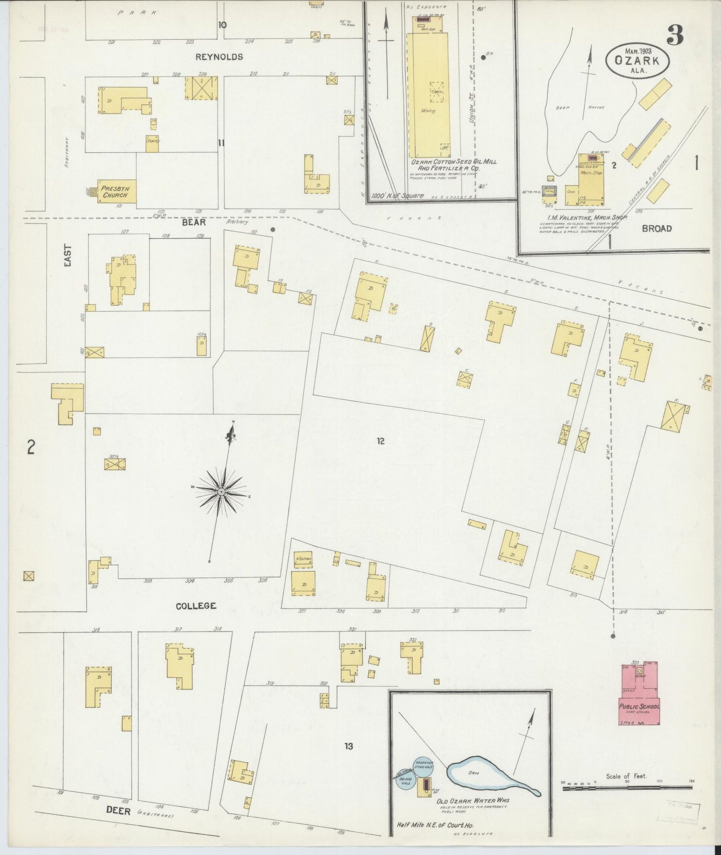 Sanborn Fire Insurance Map from Ozark, Dale County, Alabama (1903), Sheet #0003 - Complete Map Set gallery image, historic Sanborn map, vintage wall art, Alabama Alabama