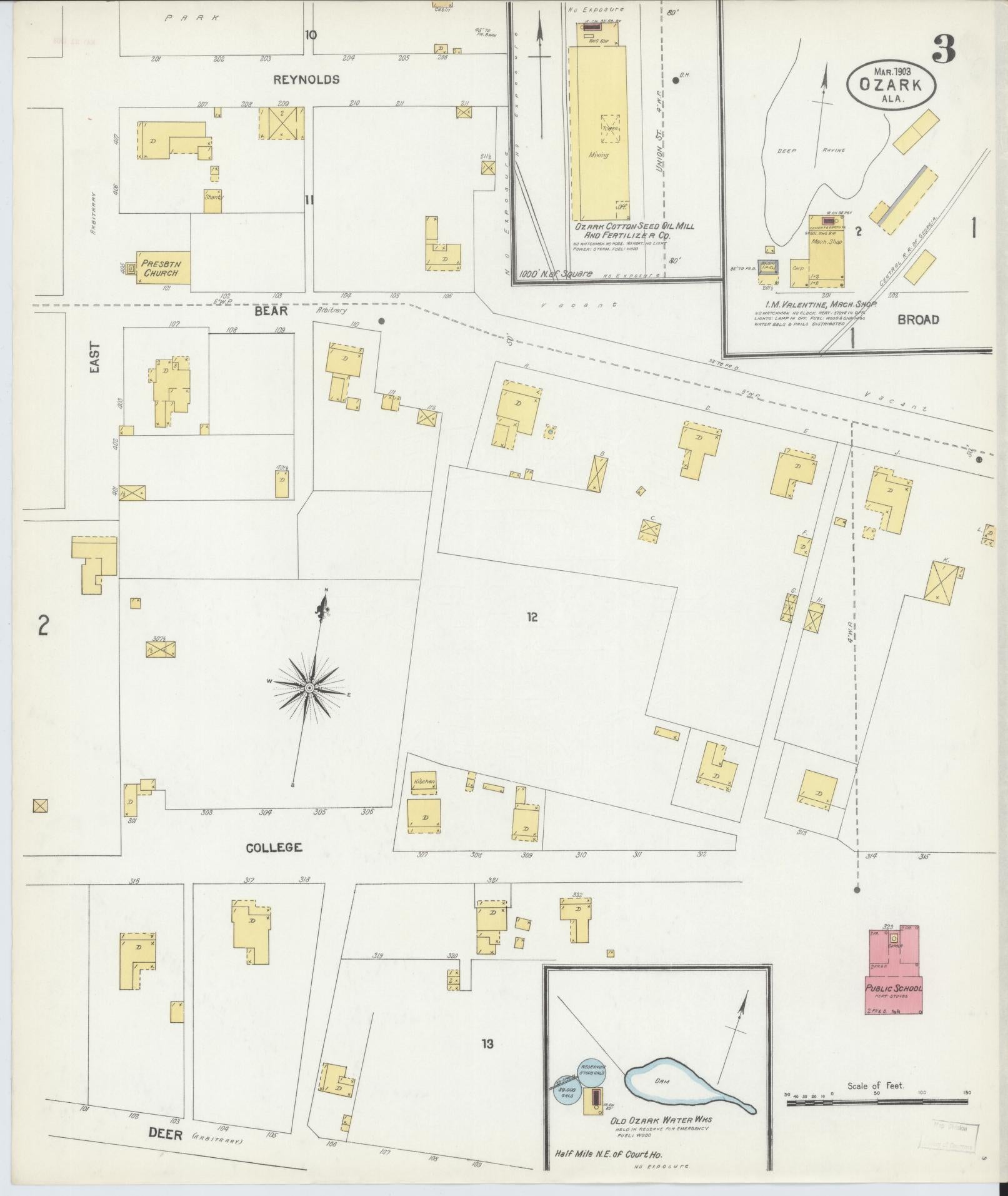 Sanborn Fire Insurance Map from Ozark, Dale County, Alabama (1903), Sheet #0003 - Complete Map Set gallery image, historic Sanborn map, vintage wall art, Alabama Alabama