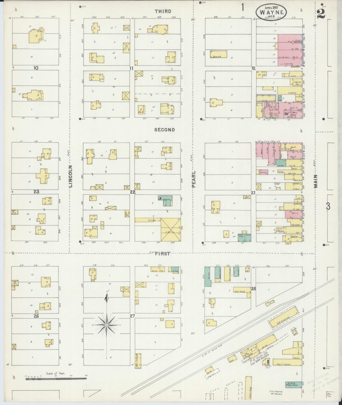 Sanborn Fire Insurance Map from Wayne, Wayne County, Nebraska (1897), Sheet #0002 - Complete Map Set gallery image, historic Sanborn map, vintage wall art, Nebraska Nebraska