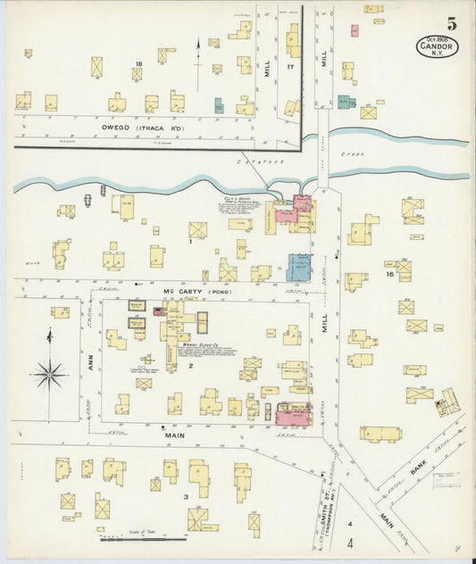 Sanborn Fire Insurance Map from Candor, Tioga County, New York (1908), Sheet #0005 - Historic Sanborn Fire Insurance Map Print, vintage old map wall art, antique decor, genealogy gift, New York New York map