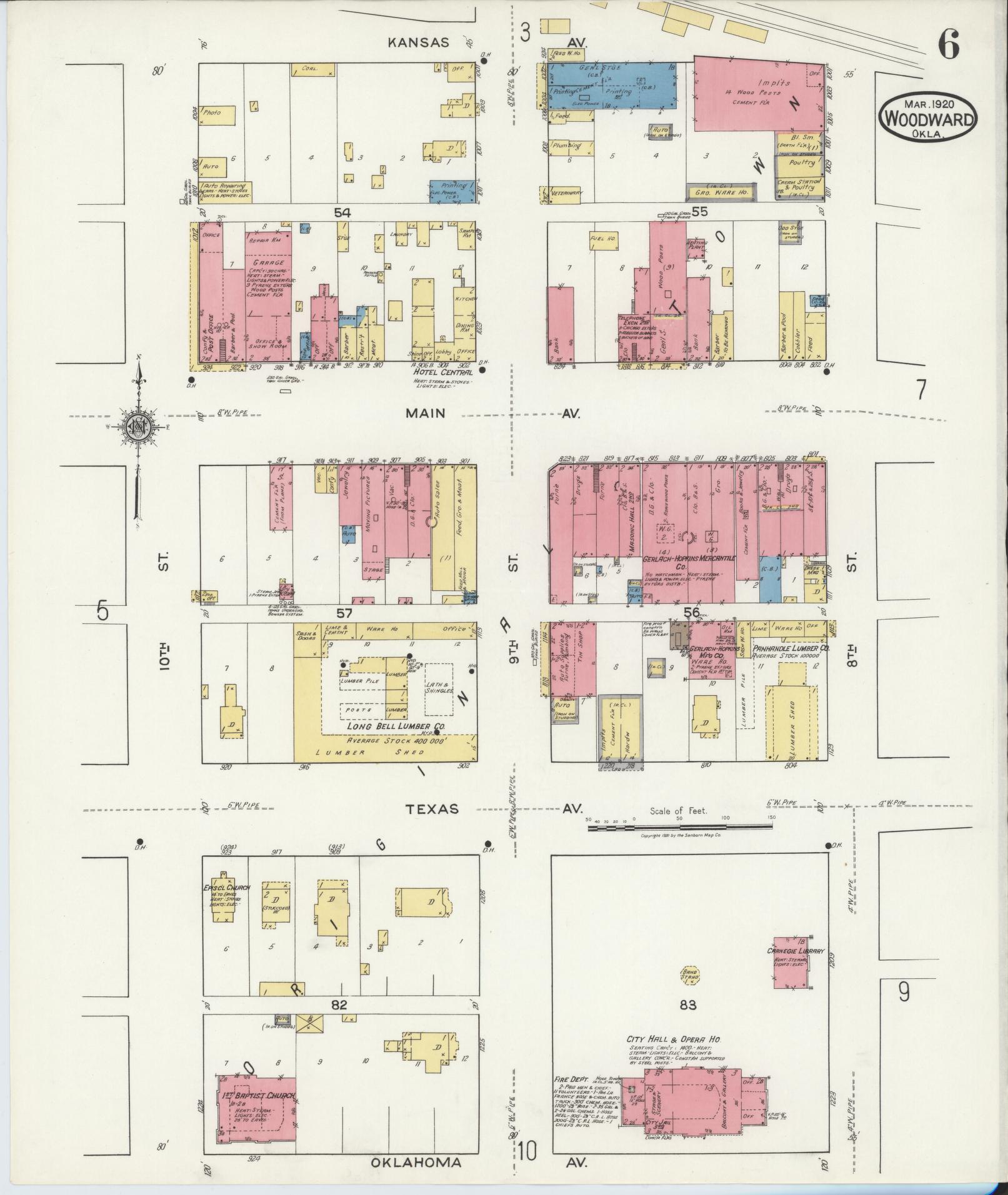 Sanborn Fire Insurance Map from Woodward, Woodward County, Oklahoma (1930), Sheet #0006 - Complete Map Set gallery image, historic Sanborn map, vintage wall art, Oklahoma Oklahoma