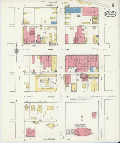 Sanborn Fire Insurance Map from Woodward, Woodward County, Oklahoma (1930), Sheet #0006 - Complete Map Set gallery image, historic Sanborn map, vintage wall art, Oklahoma Oklahoma